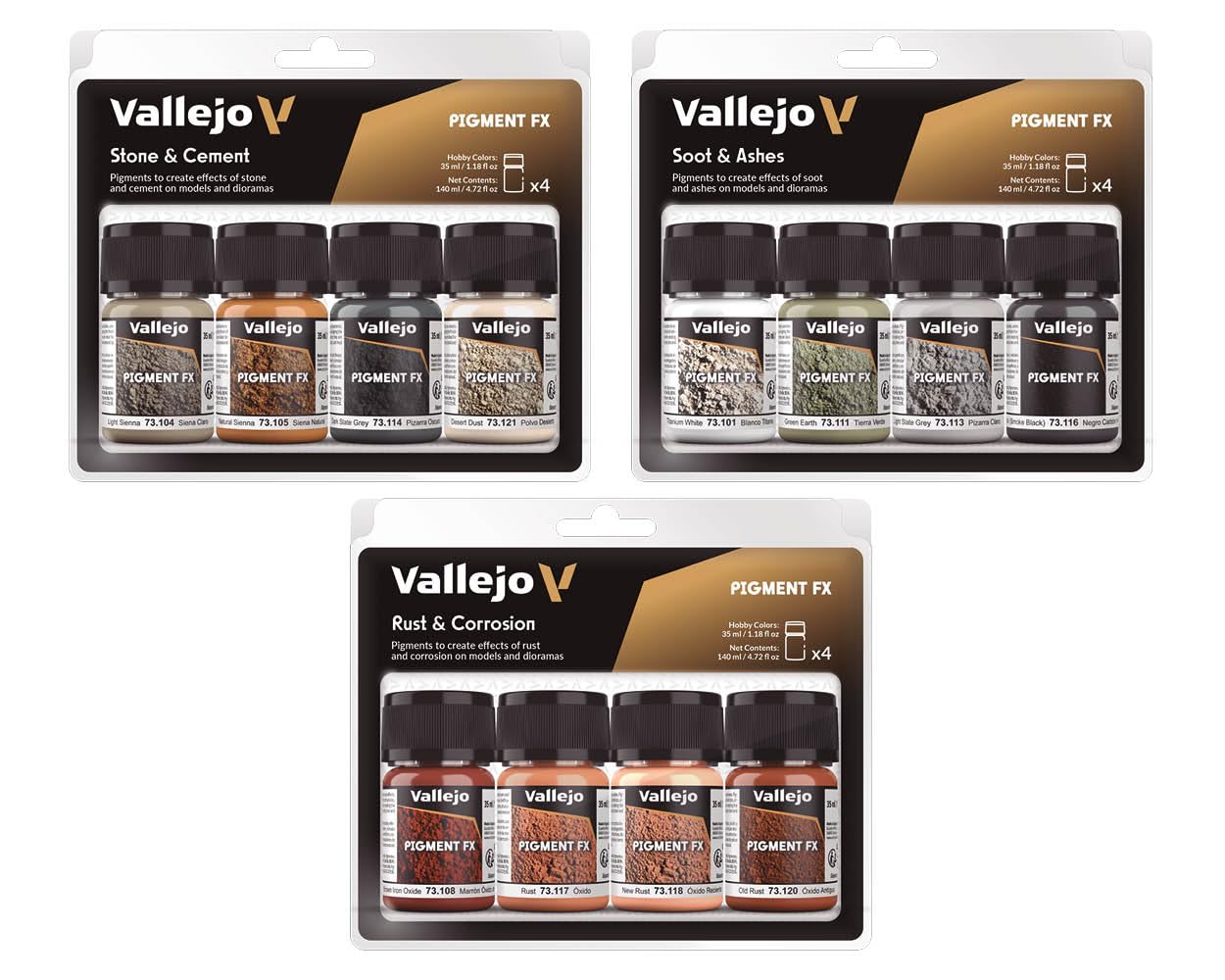 Vallejo Dust & Dirt Pigment Set - 4 Jars x 35ml | Weathering Effects | Non Toxic 7