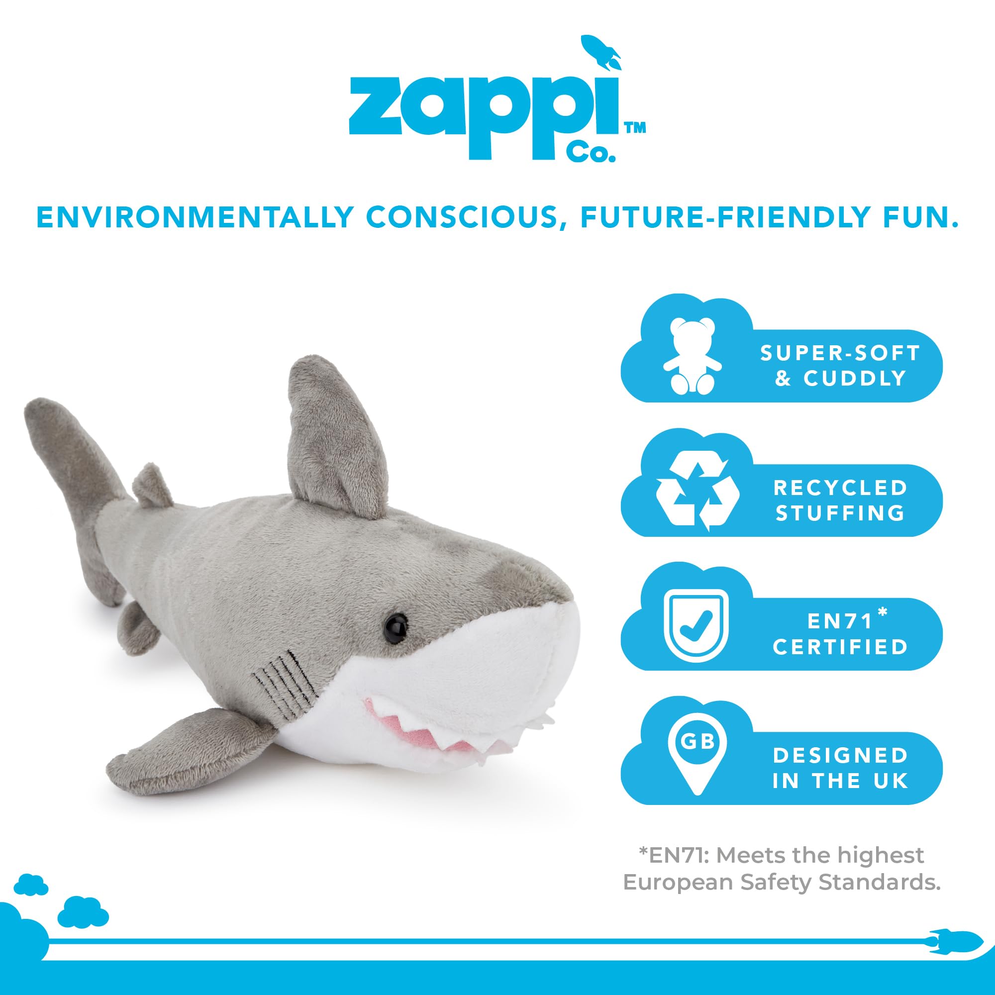 Zappi Co Plush Children's Stuffed Shark Toy - 31cm Cuddly Animal for Kids 2
