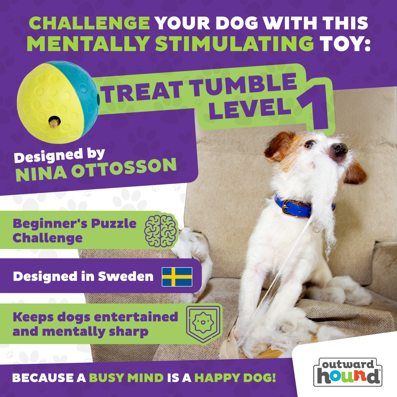 Outward Hound Treat Tumble Interactive Dog Toy - Beginner Level 1 Puzzle | Blue | Large 2