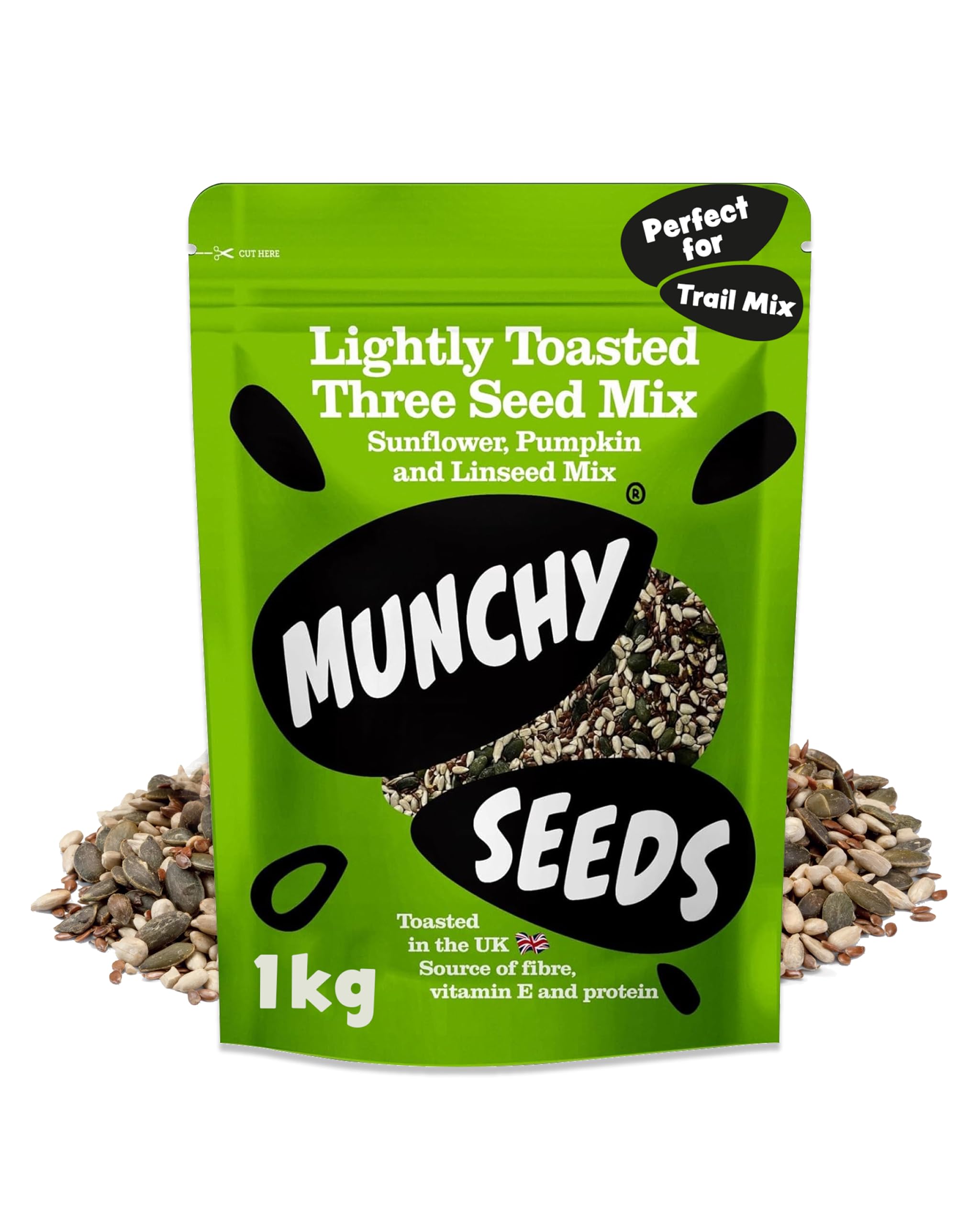 Munchy Seeds Lightly Toasted Three Seed Mix - Pumpkin, Sunflower & Linseed | 1kg Roasted Vegan Mix 1