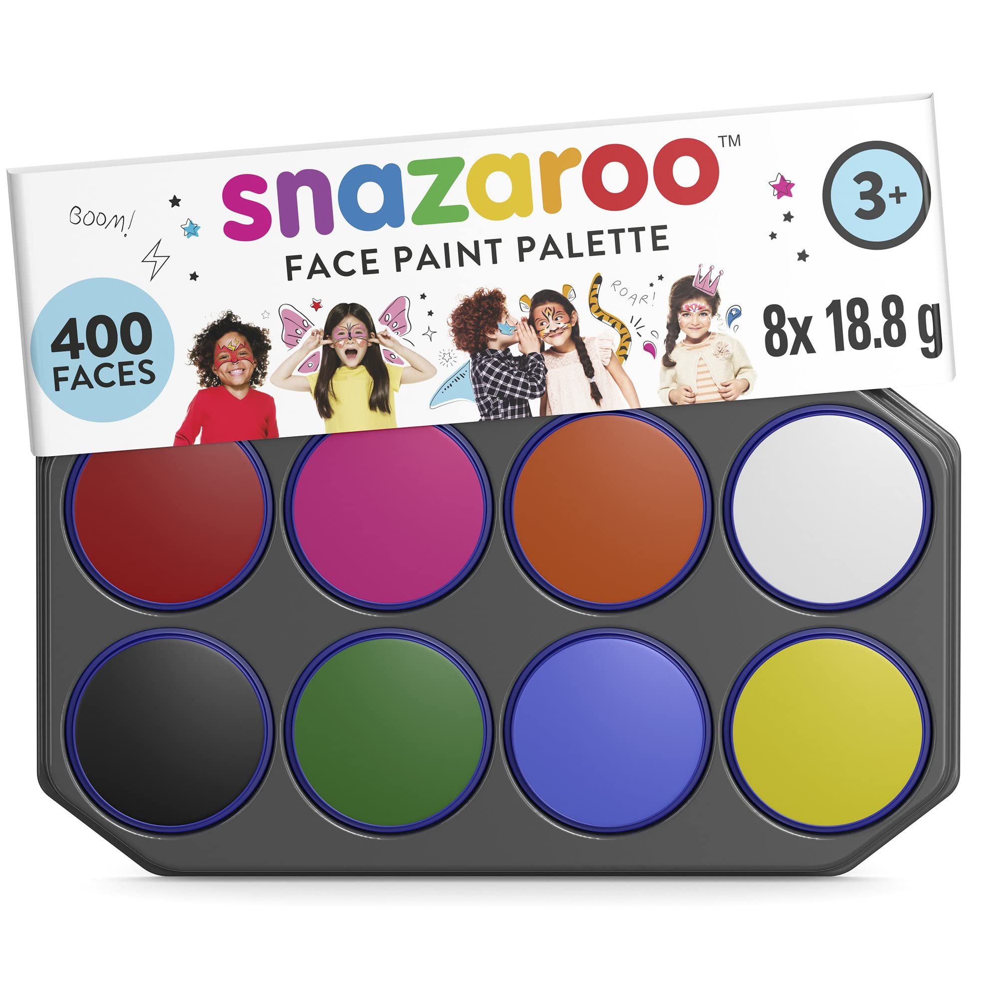 Snazaroo Face Paint Palette - 8 Colors, 18 ml Each | Water-Based & Gentle on Skin
