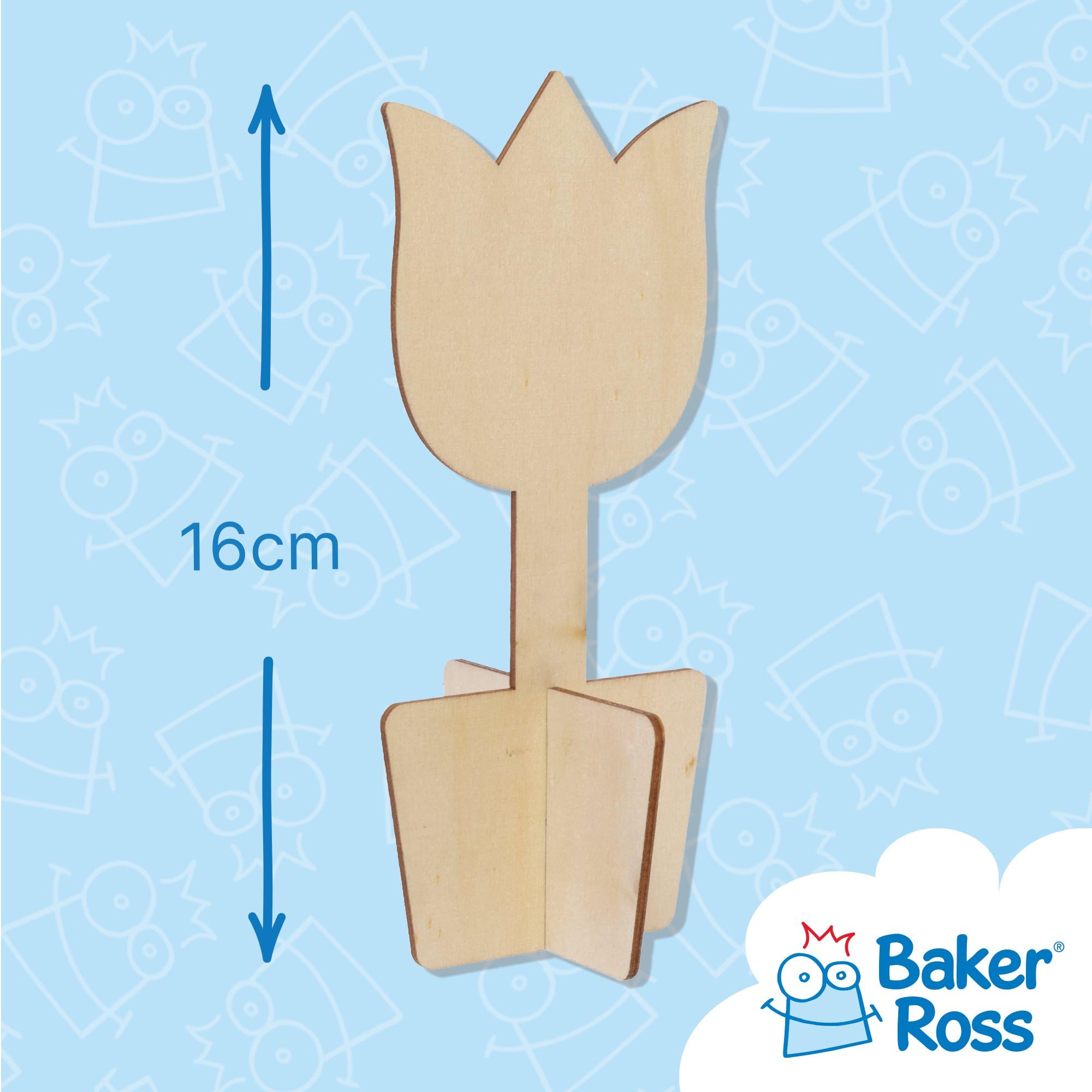 Baker Ross Flower 3D Wooden Stand Up Decorations - Pack of 6 Kits | 16cm Height 3