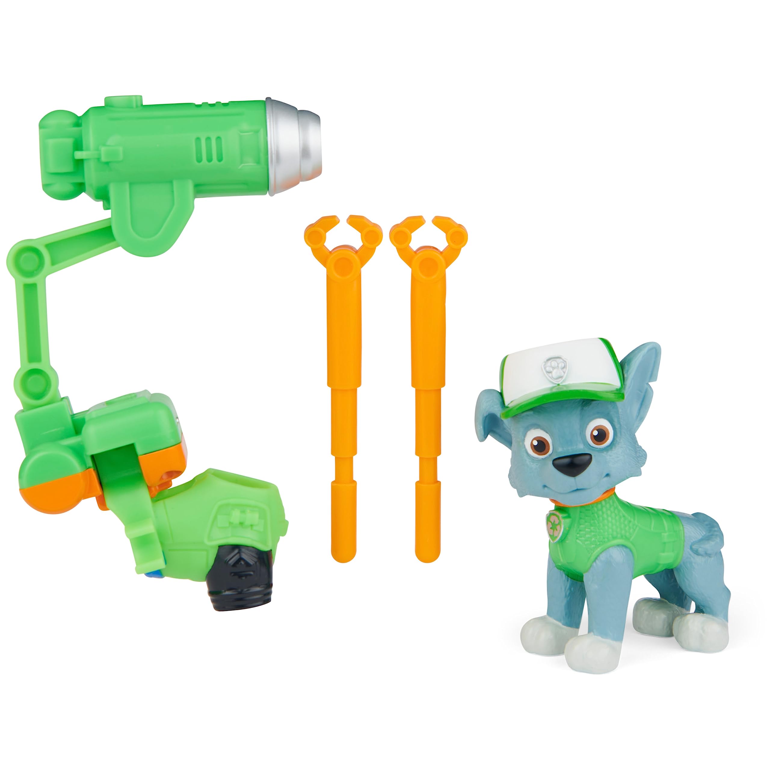 Paw Patrol Rocky Action Figure with Clip-on Backpack and 2 Projectiles - Movie Collectible Toy for Kids 3+