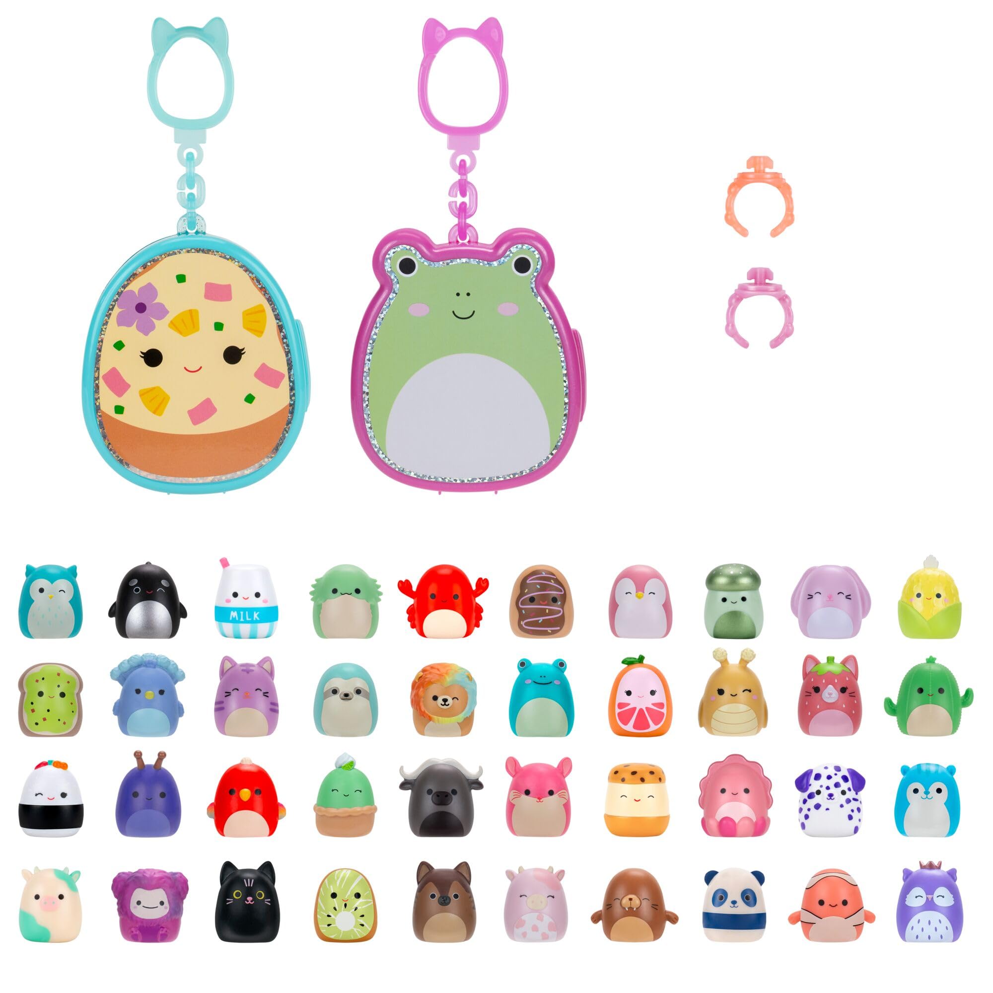 Squish-a-longs Mini-Squish Multipack with 2 Clip-a-longs and 40 Mini Figures – Saku the Hawaiian Pizza & Wendy the Frog Themed Carrying Cases 7