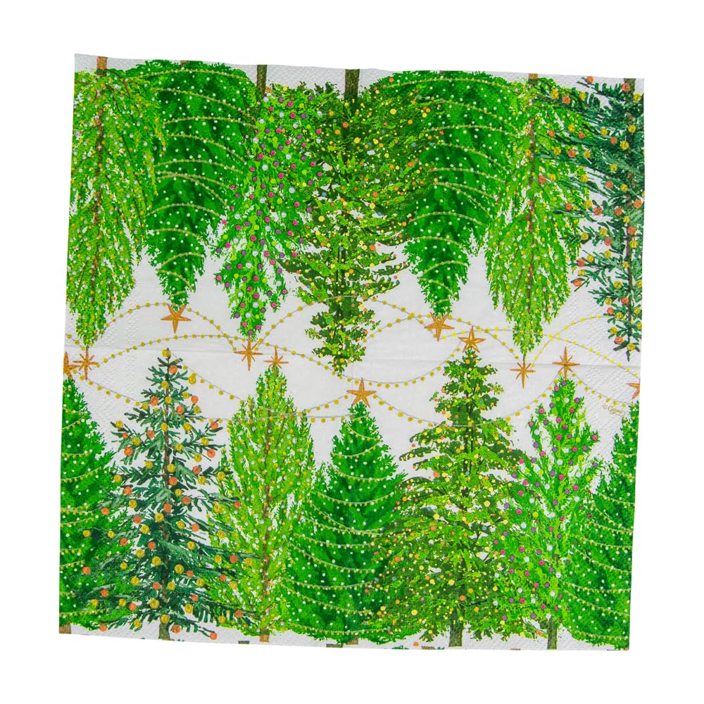 Caspari Christmas Trees with Lights Printed Cocktail Napkins - 20 Pack 8