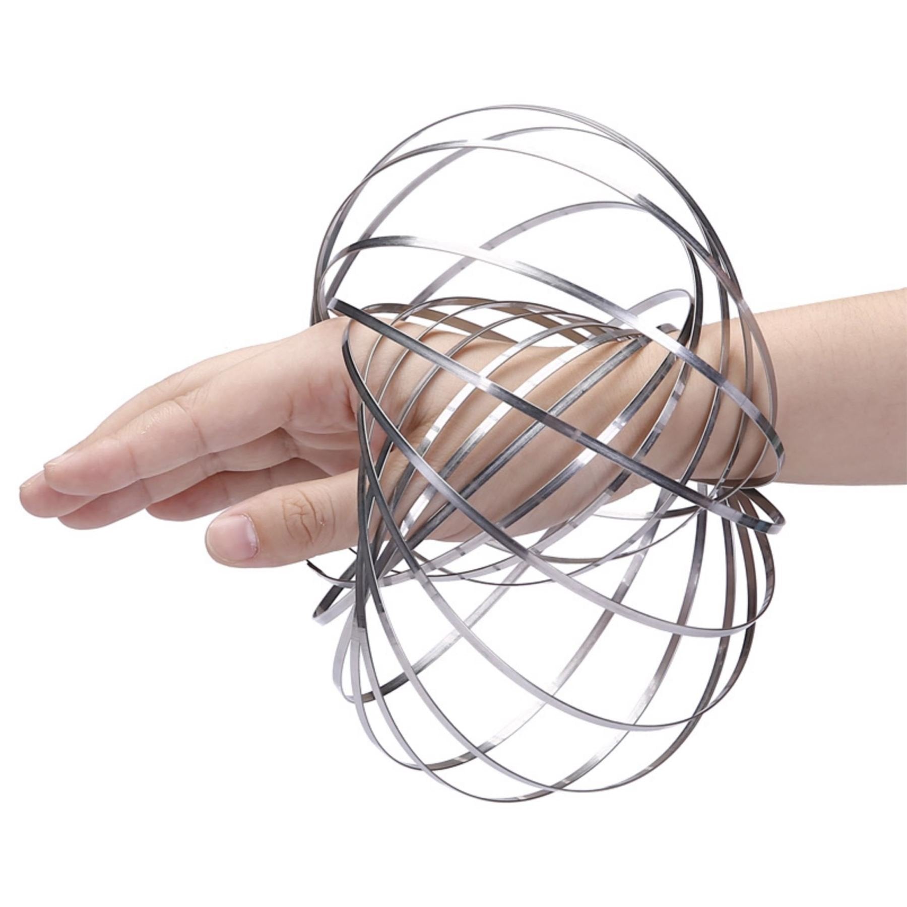 SHATCHI Kinetic Flow Ring - Stainless Steel Arm Spinner for Stress Relief | Unisex Ages 6+ | Silver