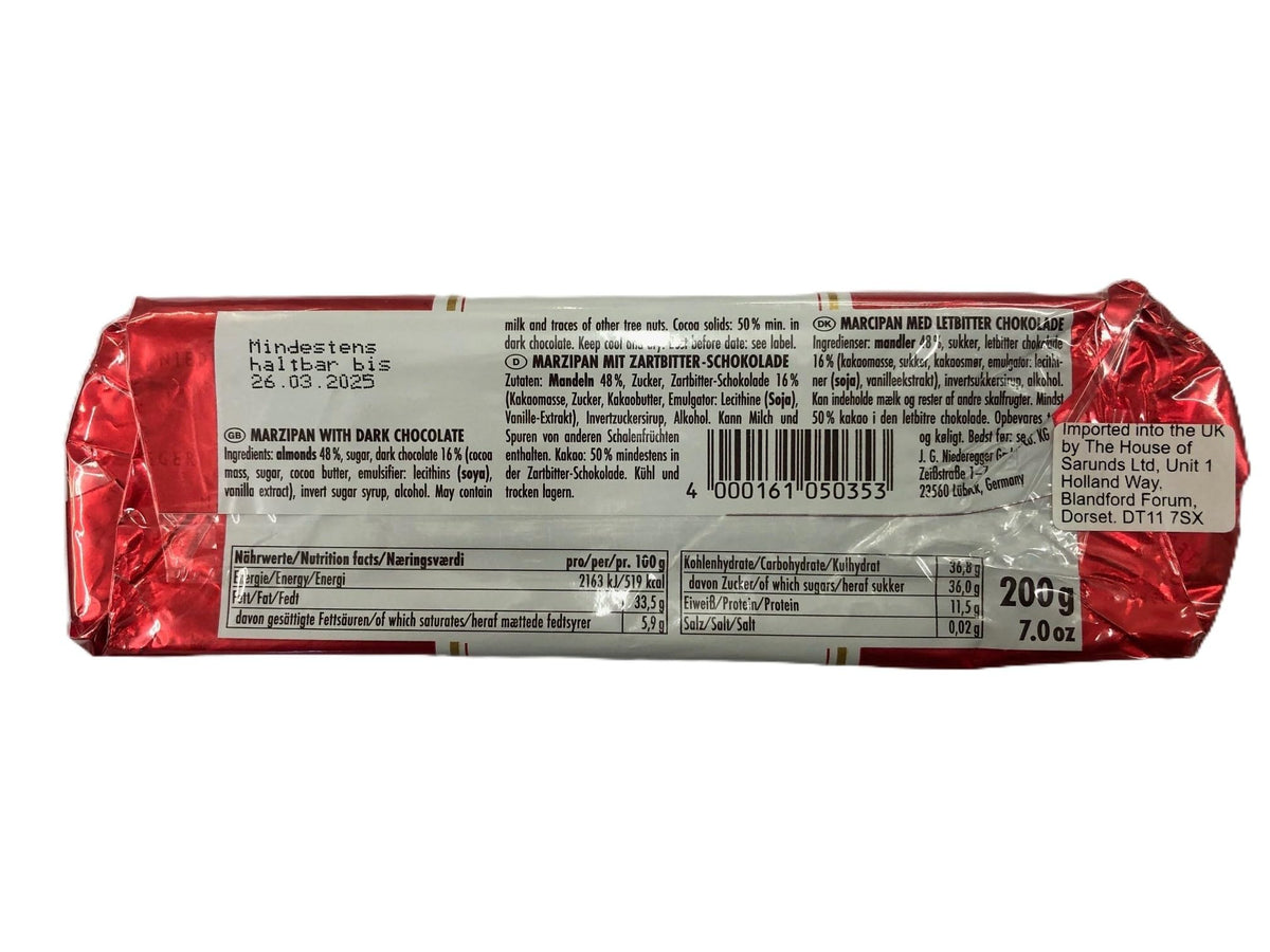 Niederegger Dark Chocolate Covered Marzipan Loaf - 200g