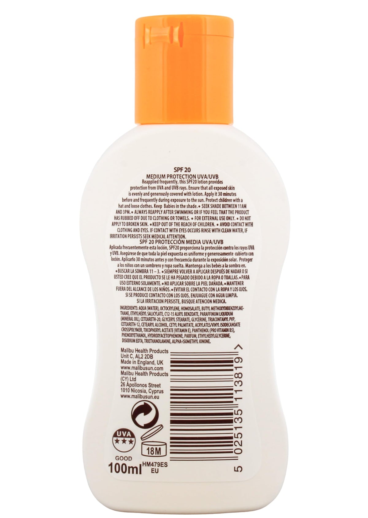 Malibu SPF 20 Sun Lotion - Medium Protection, Moisturising, Water Resistant, 100ml