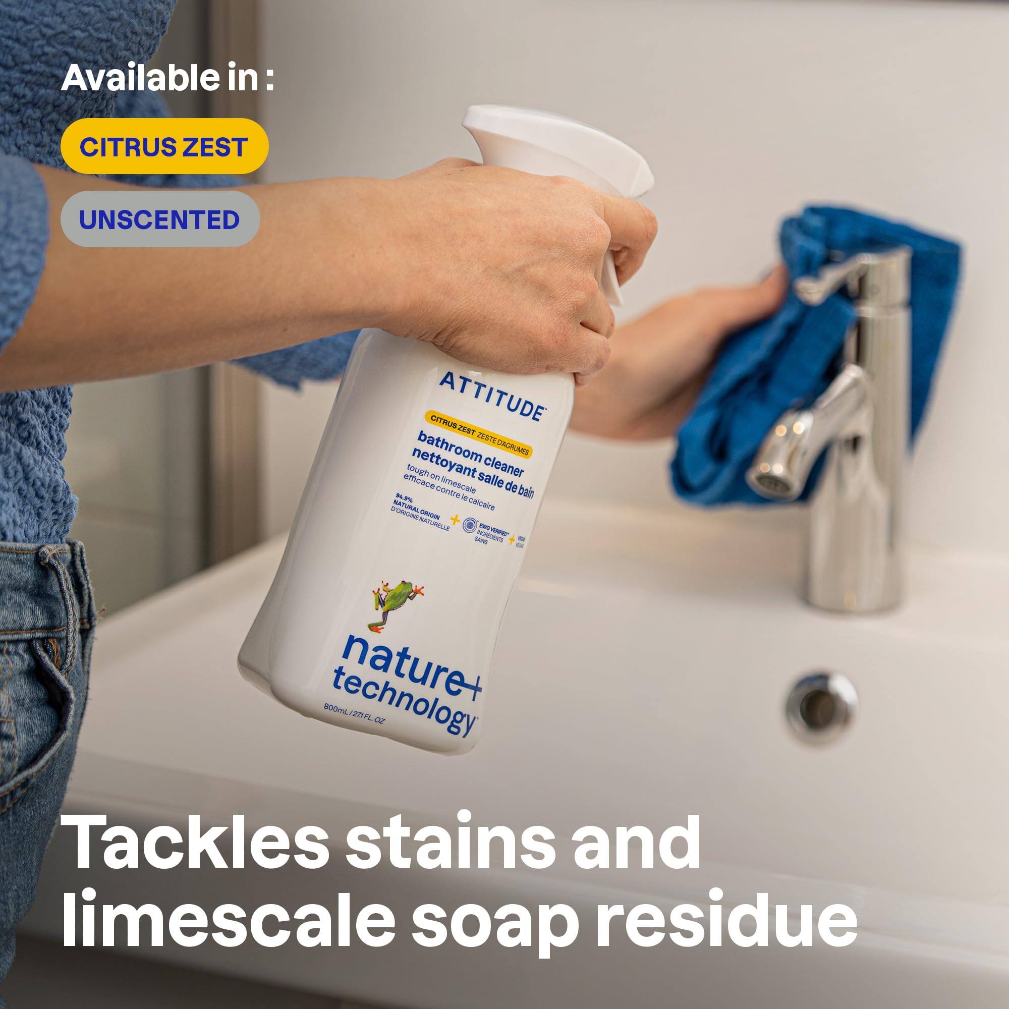ATTITUDE Bathroom Cleaner Spray - EWG Verified, Plant-Based, Vegan, Streak-Free Shine | 800 ml 2