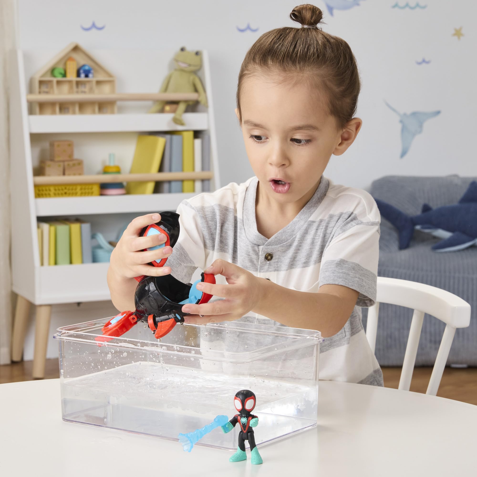 Spidey and His Amazing Friends Water-Webs Spin Dolphin Submarine Toy - Miles Morales Action Figure & Vehicle Playset, Ages 3+ 7