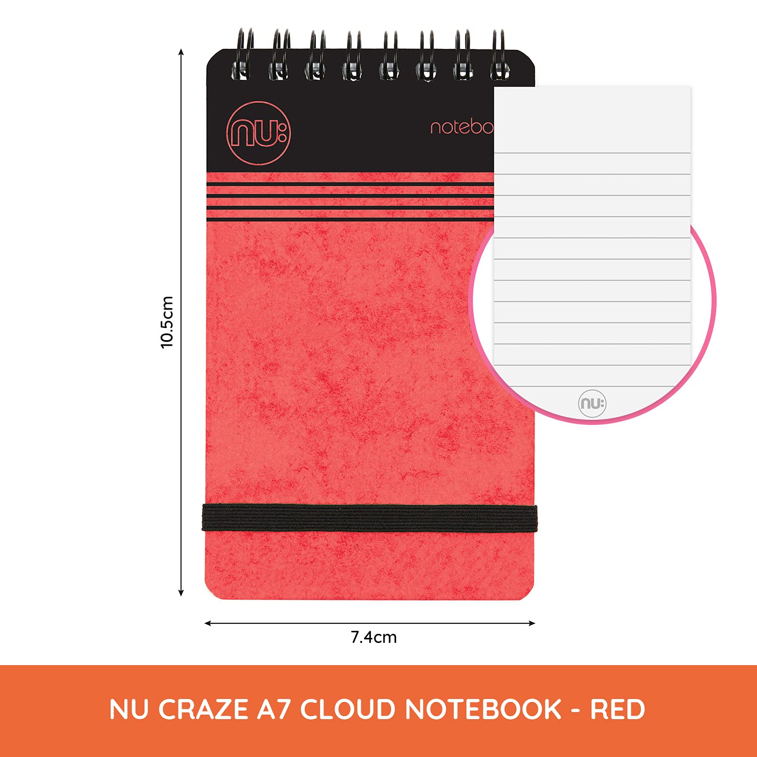nu: Craze Cloud Range A7 Red Wirebound Notebook - 80gsm FSC Paper | Perforated Sheets