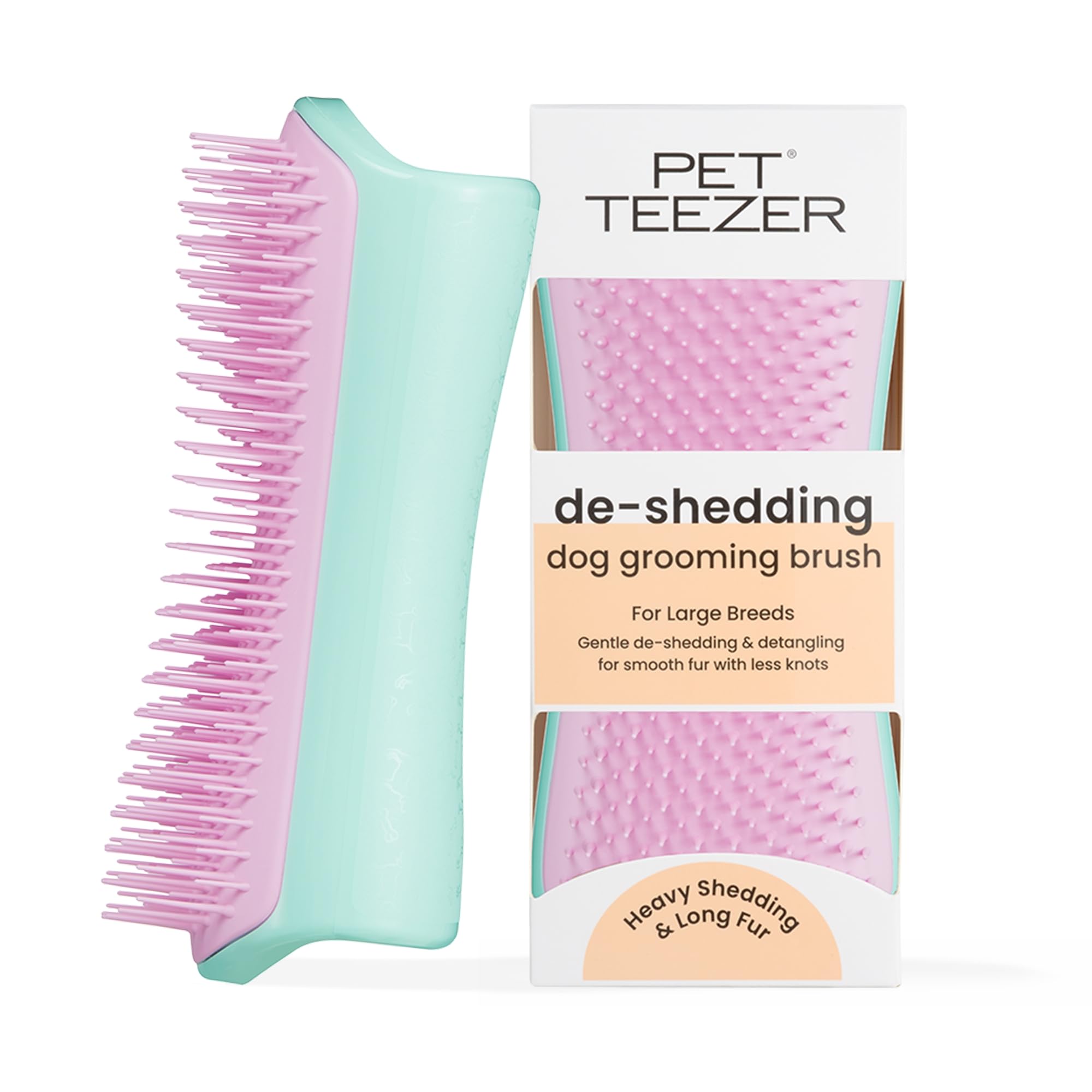 Tangle Teezer Pet Teezer De-Shedding Grooming Brush - Large, Mint & Pink | Dual-Tier Technology 1
