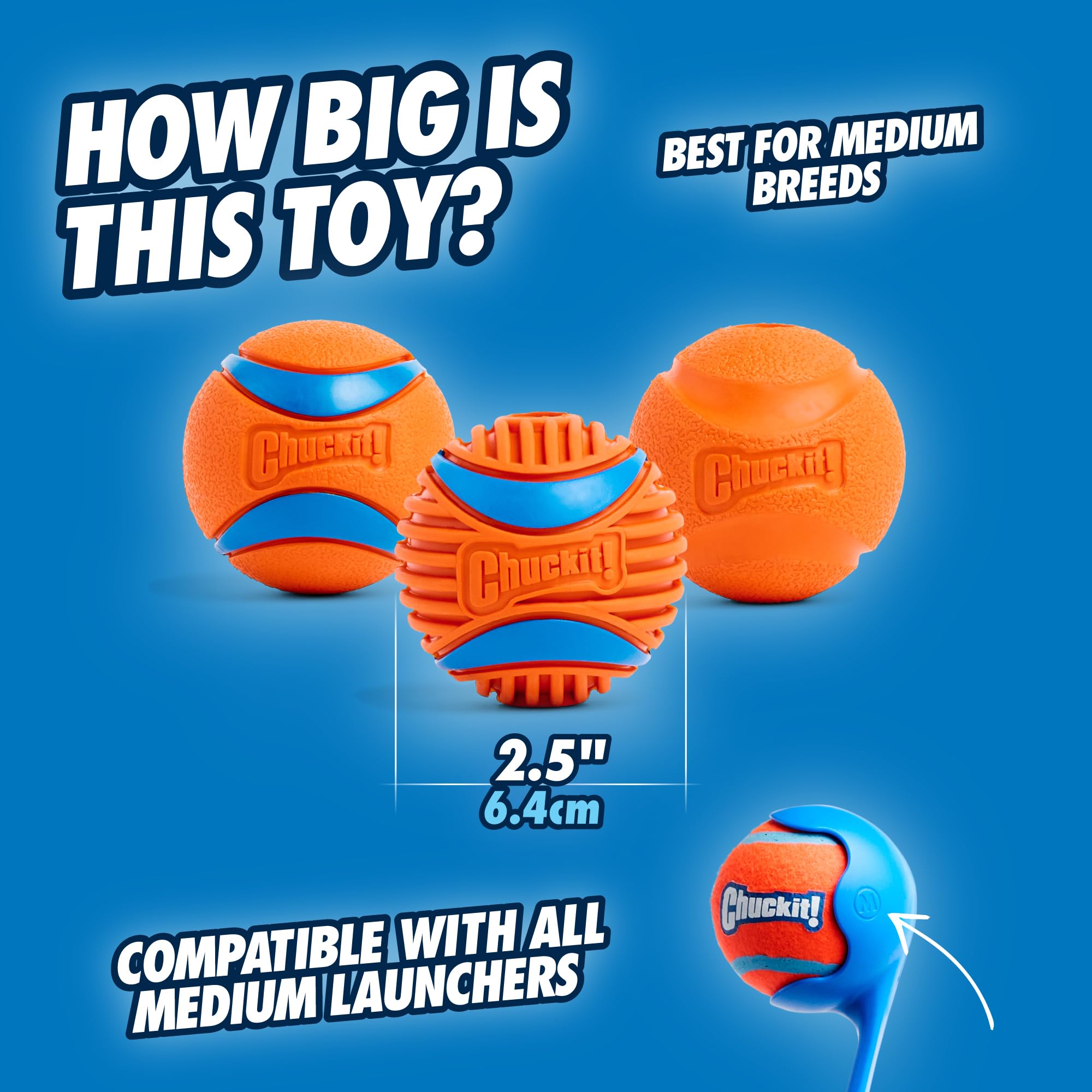 Chuckit! Fetch Medley Gen 3 Medium Dog Balls - Durable Rubber, Lightweight, Multi-Color Pack of 3 3
