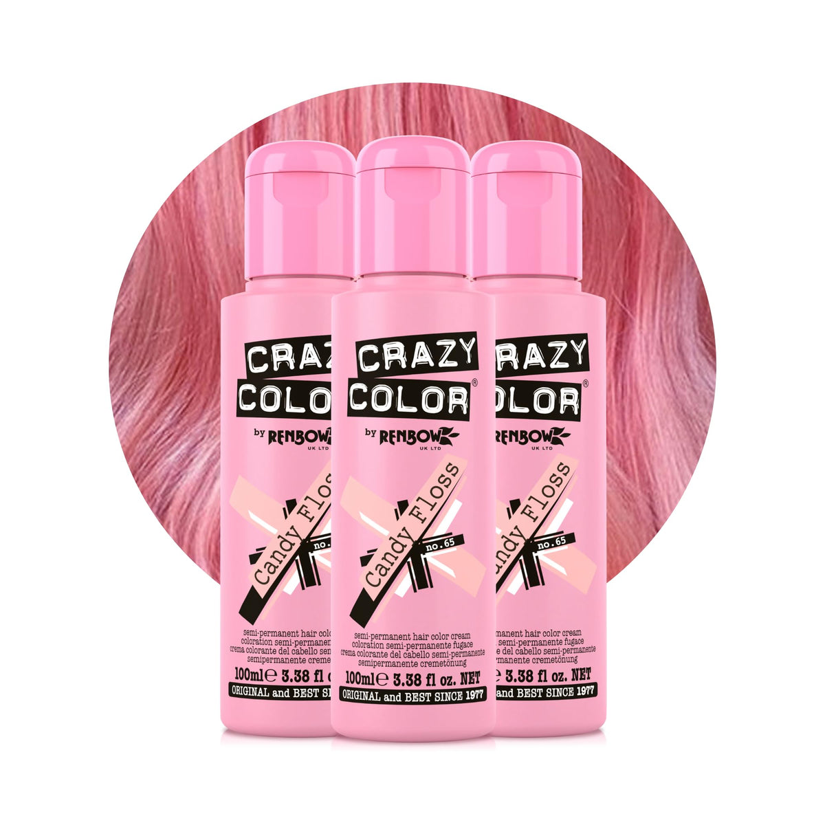 Crazy Color Candy Floss Pink Semi-Permanent Hair Dye - 3 x 100 ml