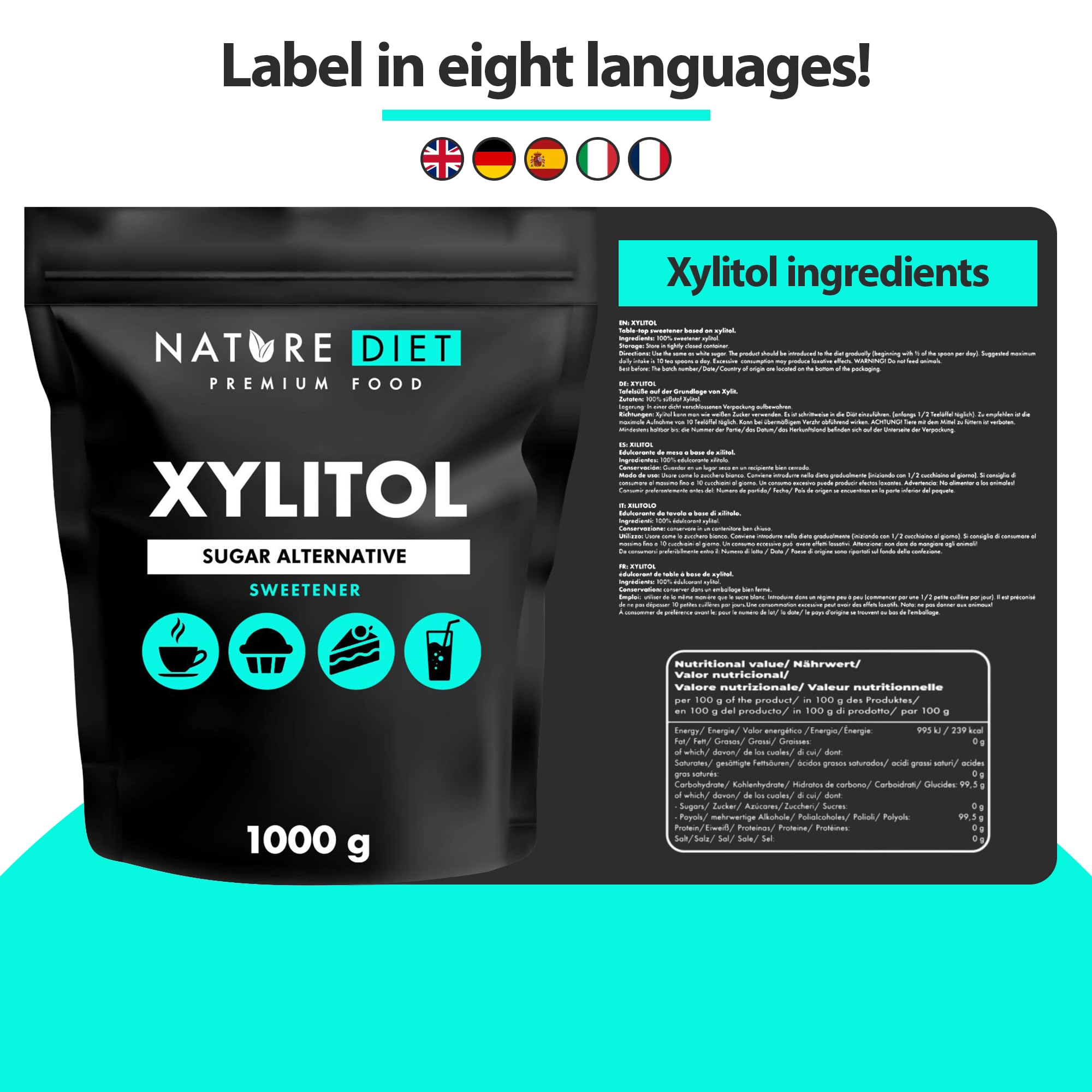 Nature Diet Xylitol Sugar Substitute - 1 kg Natural Vegetable Sweetener | Low Calorie