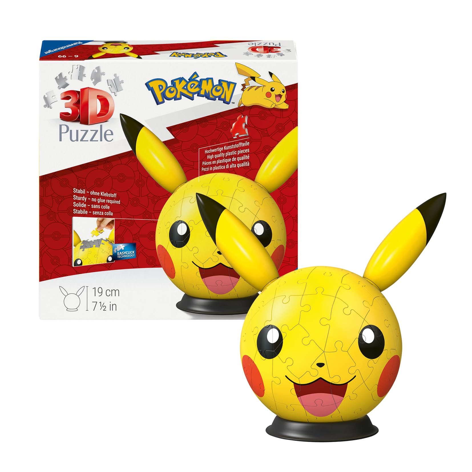 Ravensburger Pokemon Pikachu with Ears 72-Piece 3D Puzzle Ball - 13cm Diameter 1