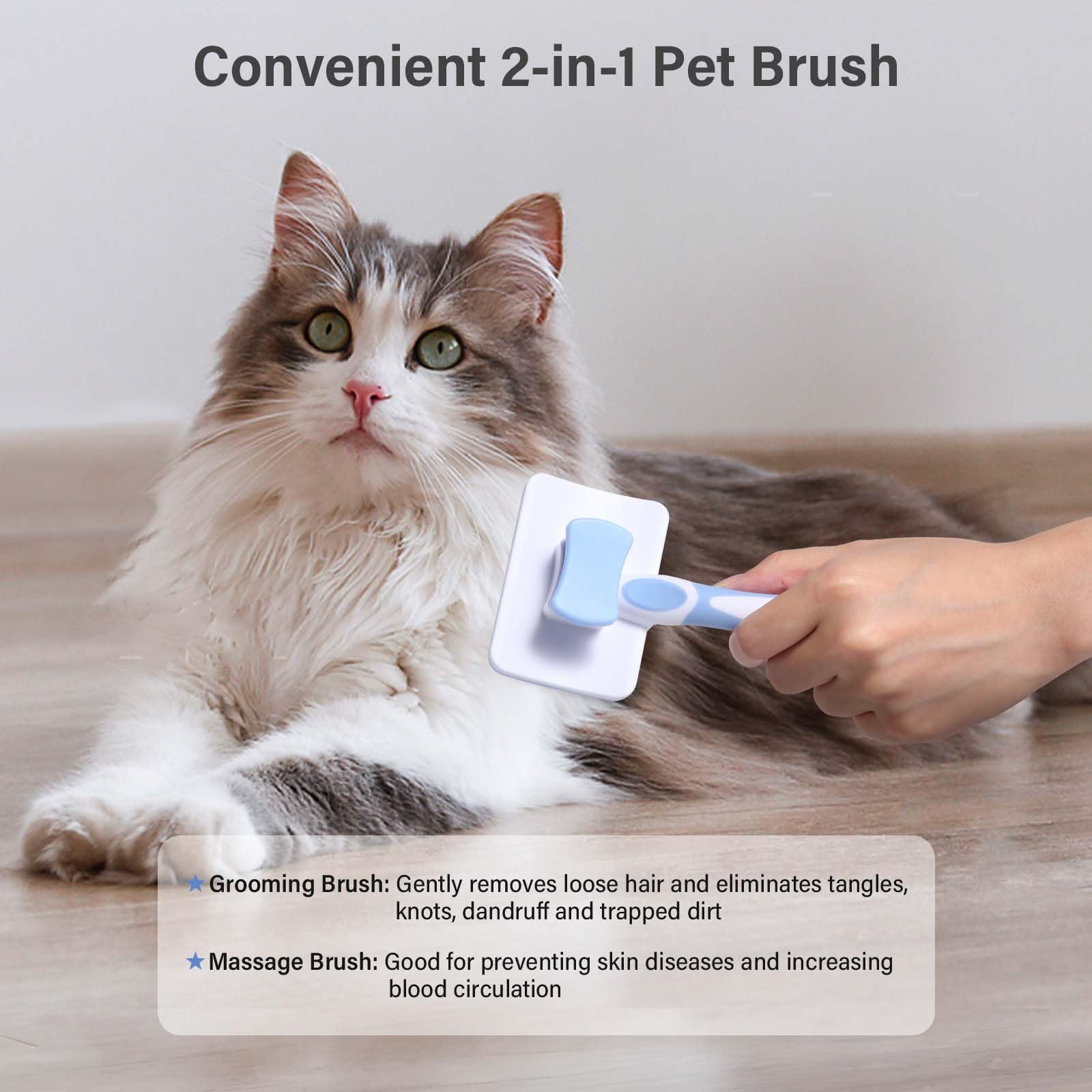 Vinabo Self-Cleaning Pet Slicker Brush for Dogs and Cats - Reduces Shedding 90% | Blue 6