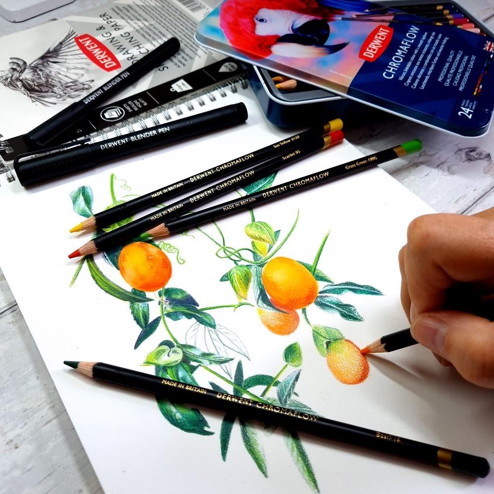 Derwent Chromaflow Coloured Pencils - Set of 24 in Tin | 3.5mm Core | Blendable 5