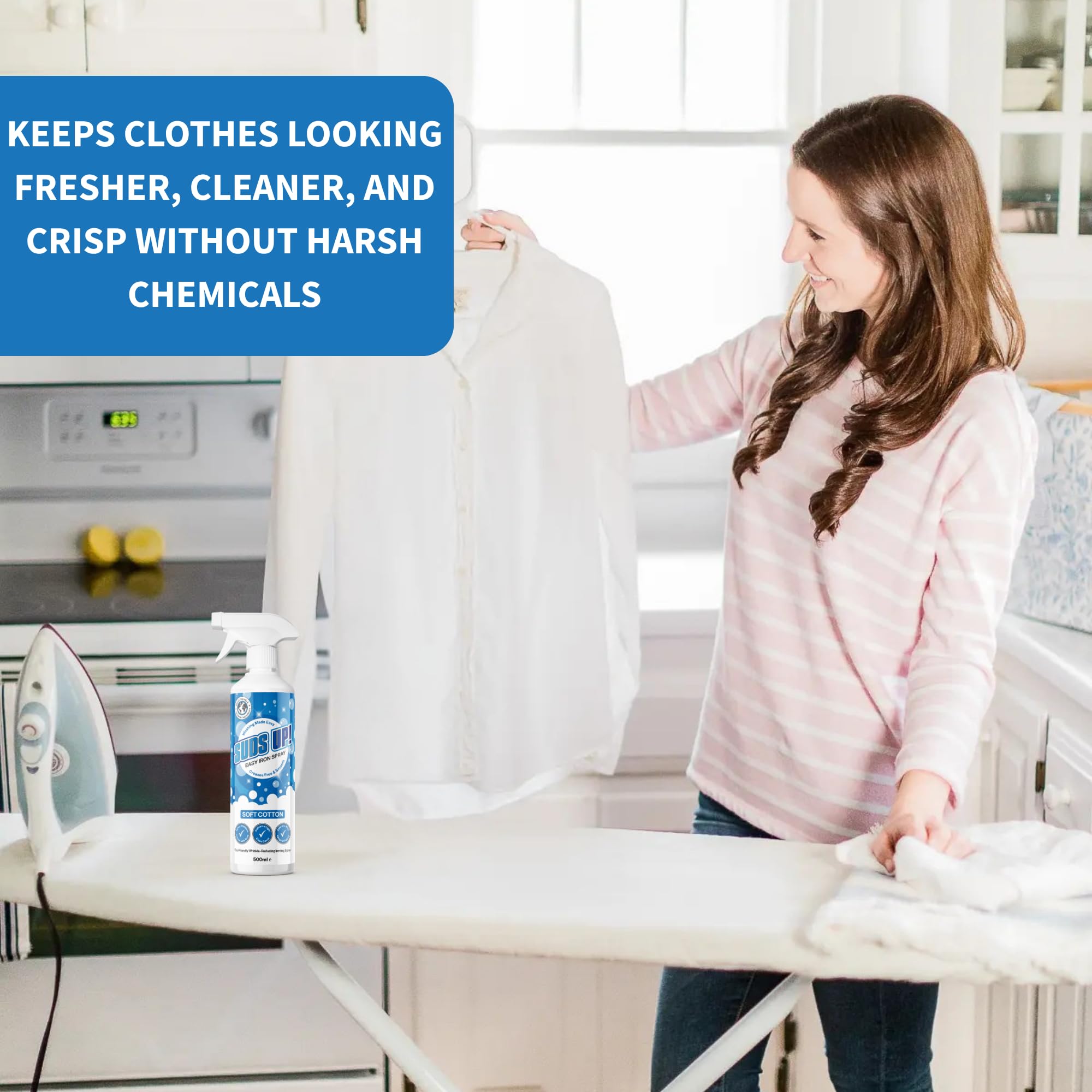 Suds Up! Easy Iron Spray - Soft Cotton Scent | 500 ml | Wrinkle Reducing Liquid 5