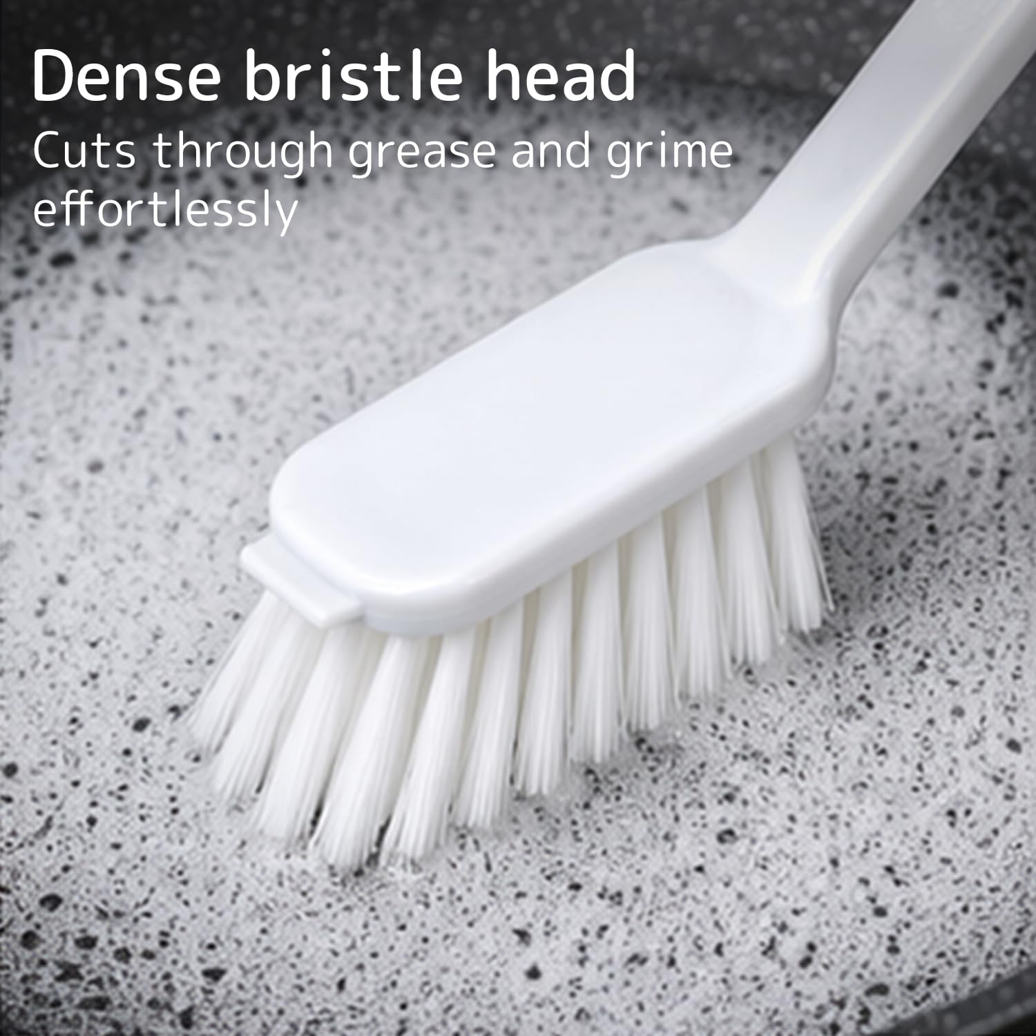 ABENA Dishwashing Brush - 27cm Long Handle with Stiff Bristle & Scraper | White