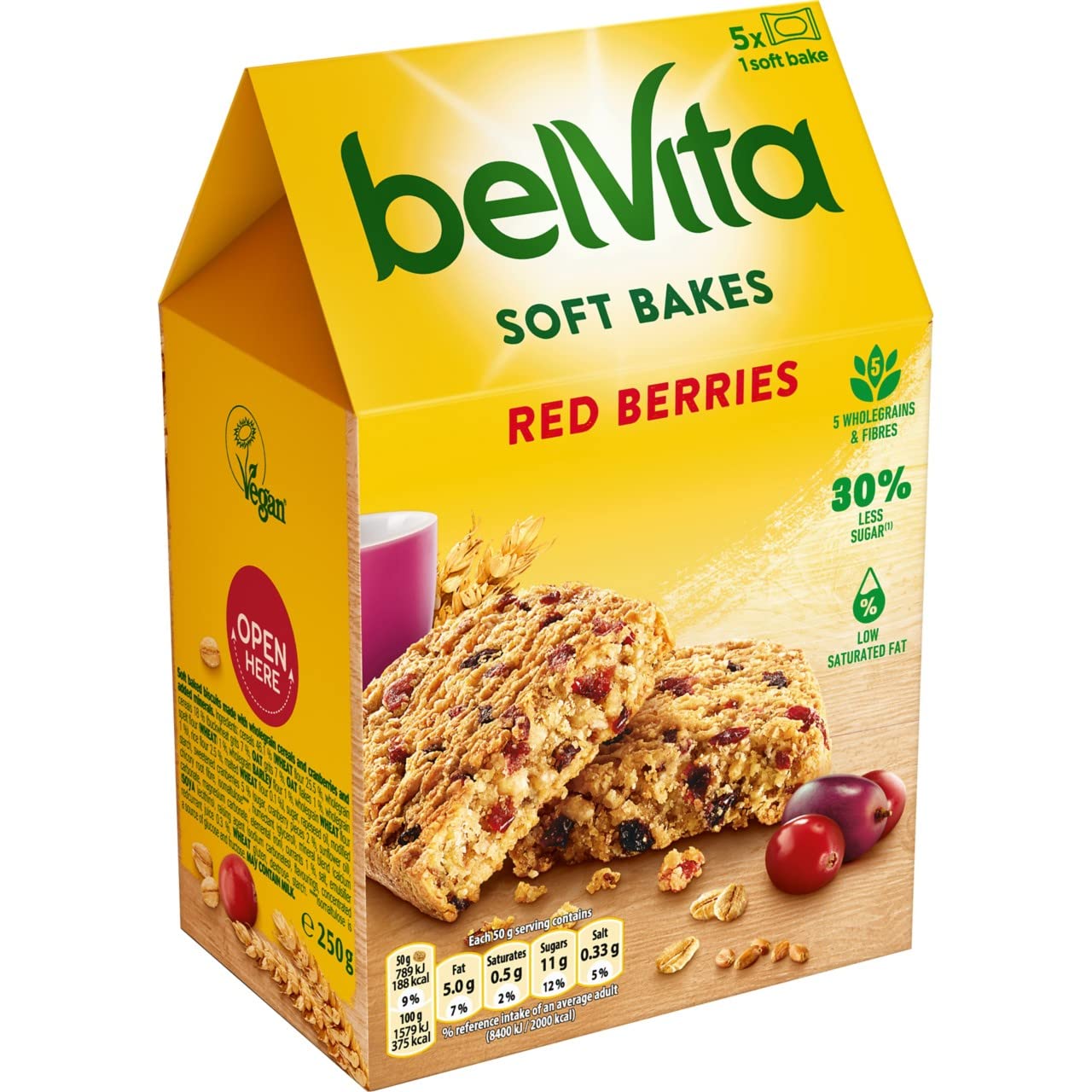 Belvita Breakfast Biscuits Soft Bakes Red Berries - 5 Whole Grains, 250g Pack 6