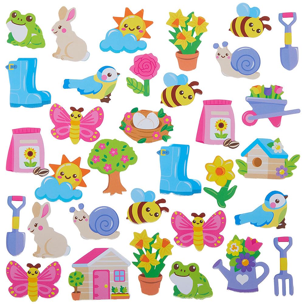 Baker Ross Spring Garden Foam Stickers WA138 - Pack of 120, Sizes 25mm-50mm