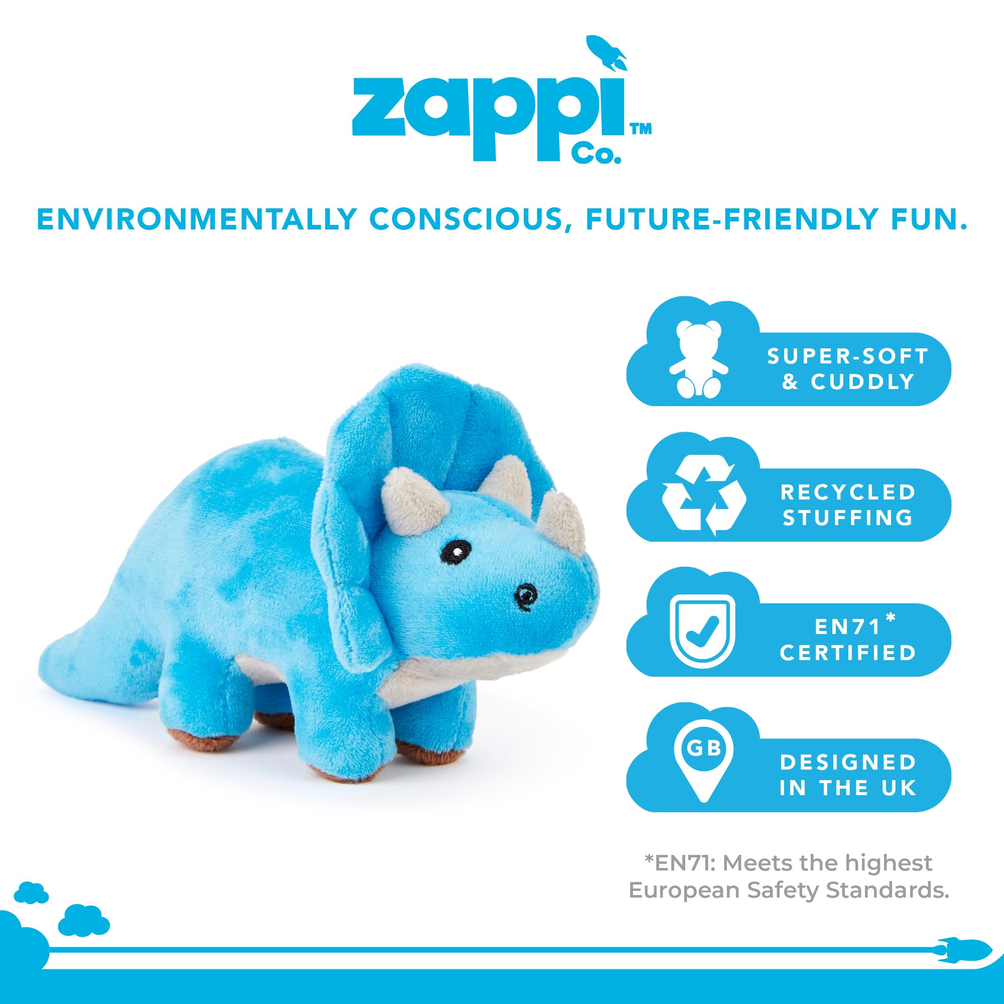 Zappi Co Triceratops Mini Plush Toy - 12-15 cm | Soft Cuddly | Machine Washable