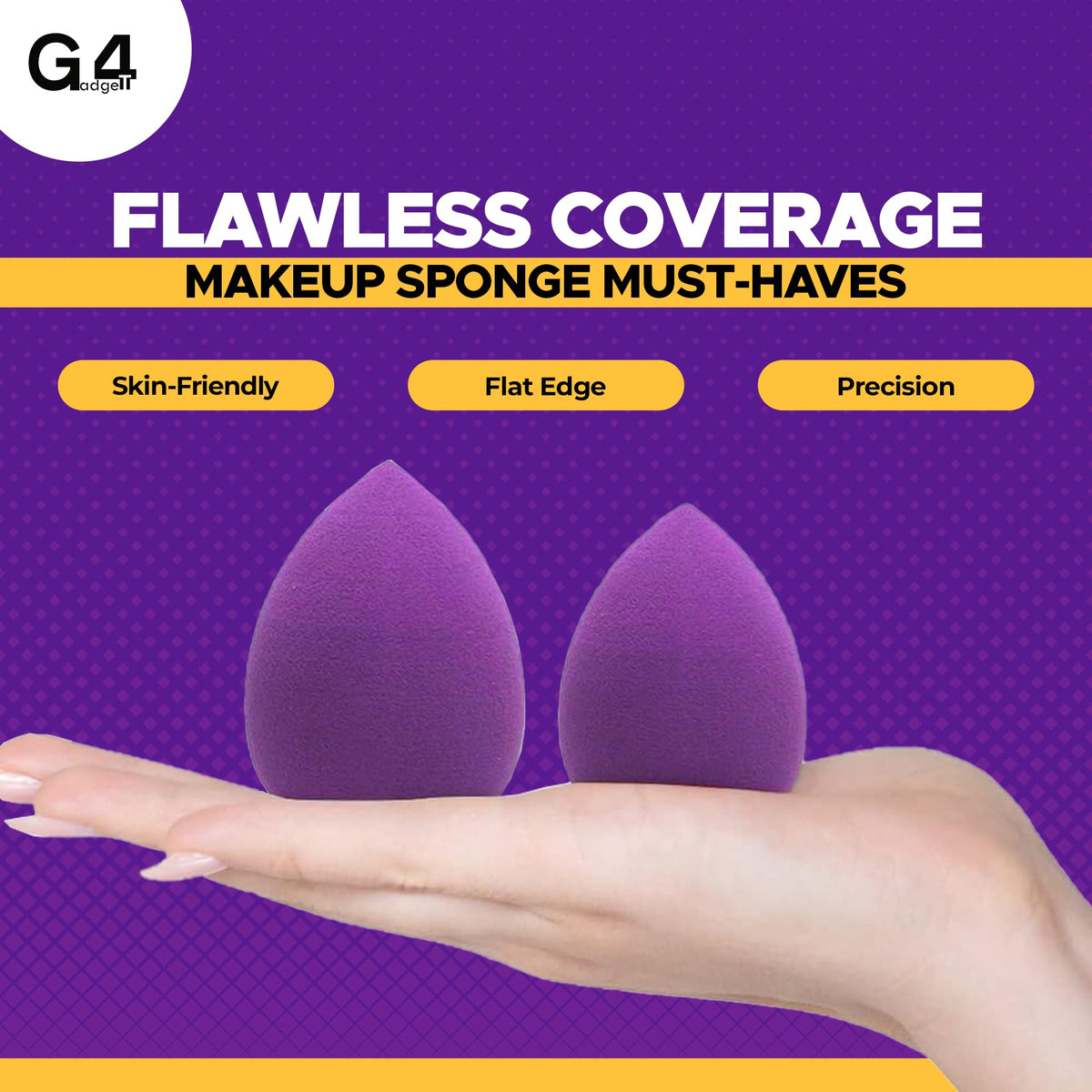 G4GADGET 5 PCS Purple Makeup Sponges - Non-Latex, Wet & Dry Use, Ergonomic Design