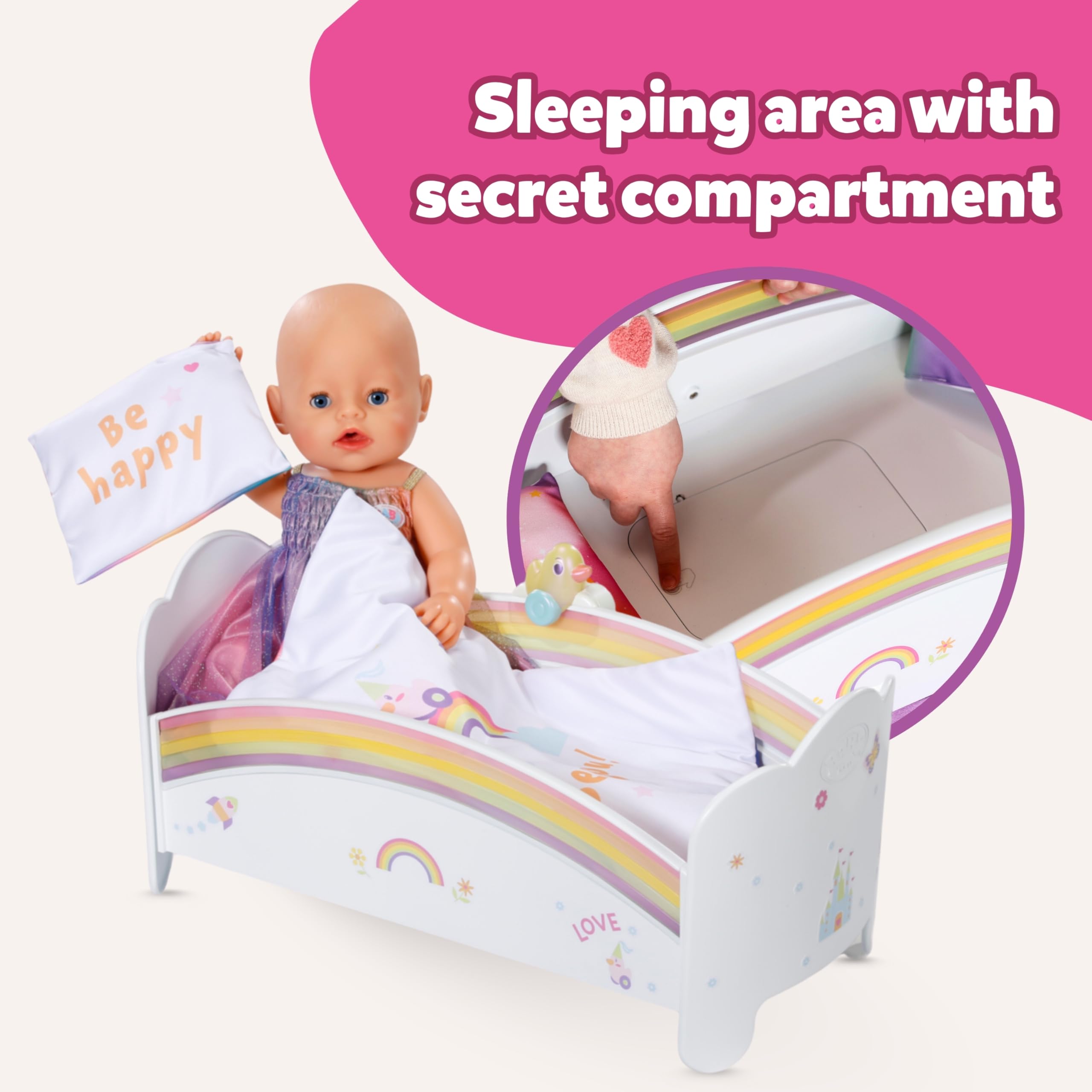 BABY born Rainbow Bed - Light & Calming Melodies | Fits 36 Months - 10 Years | Plastic 4