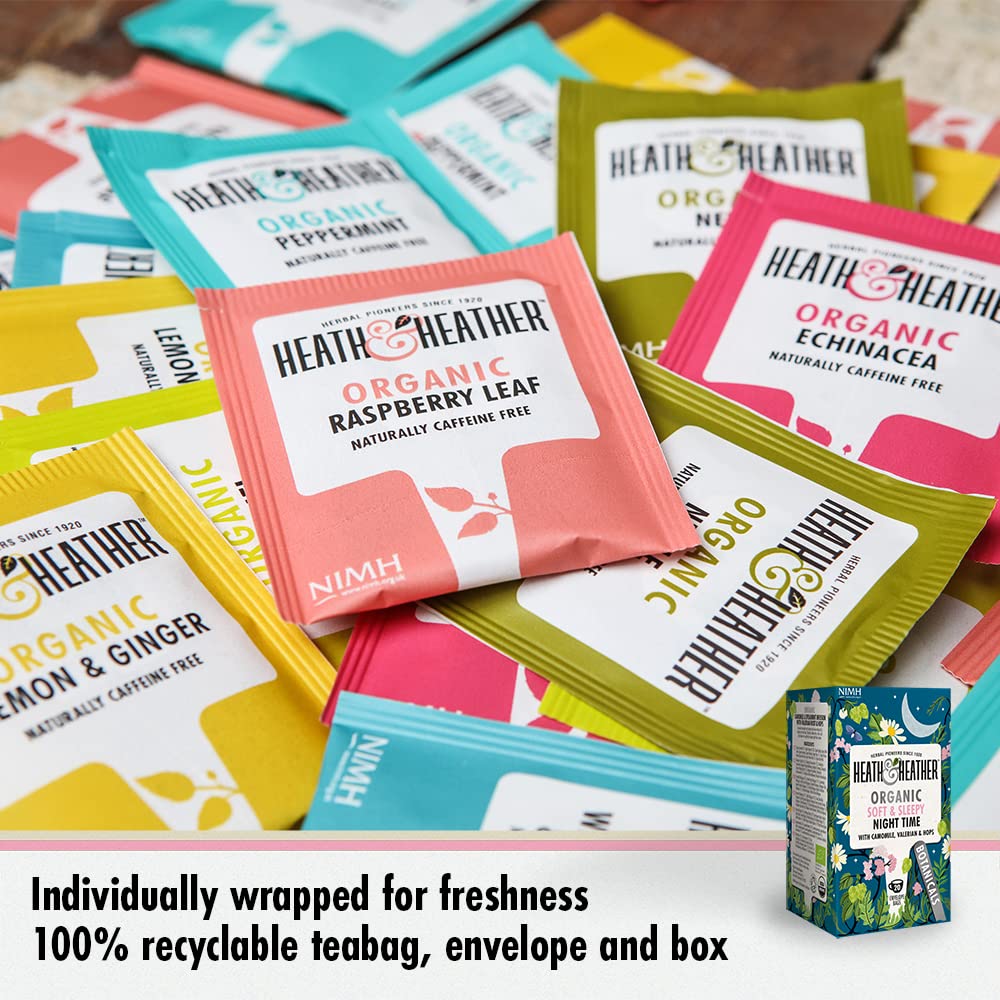 Heath & Heather Organic Soft & Sleepy Night Time Tea Bags (6 x 20) - 120 Total Herbal Tea Infusions with Camomile, Valerian & Hops 7