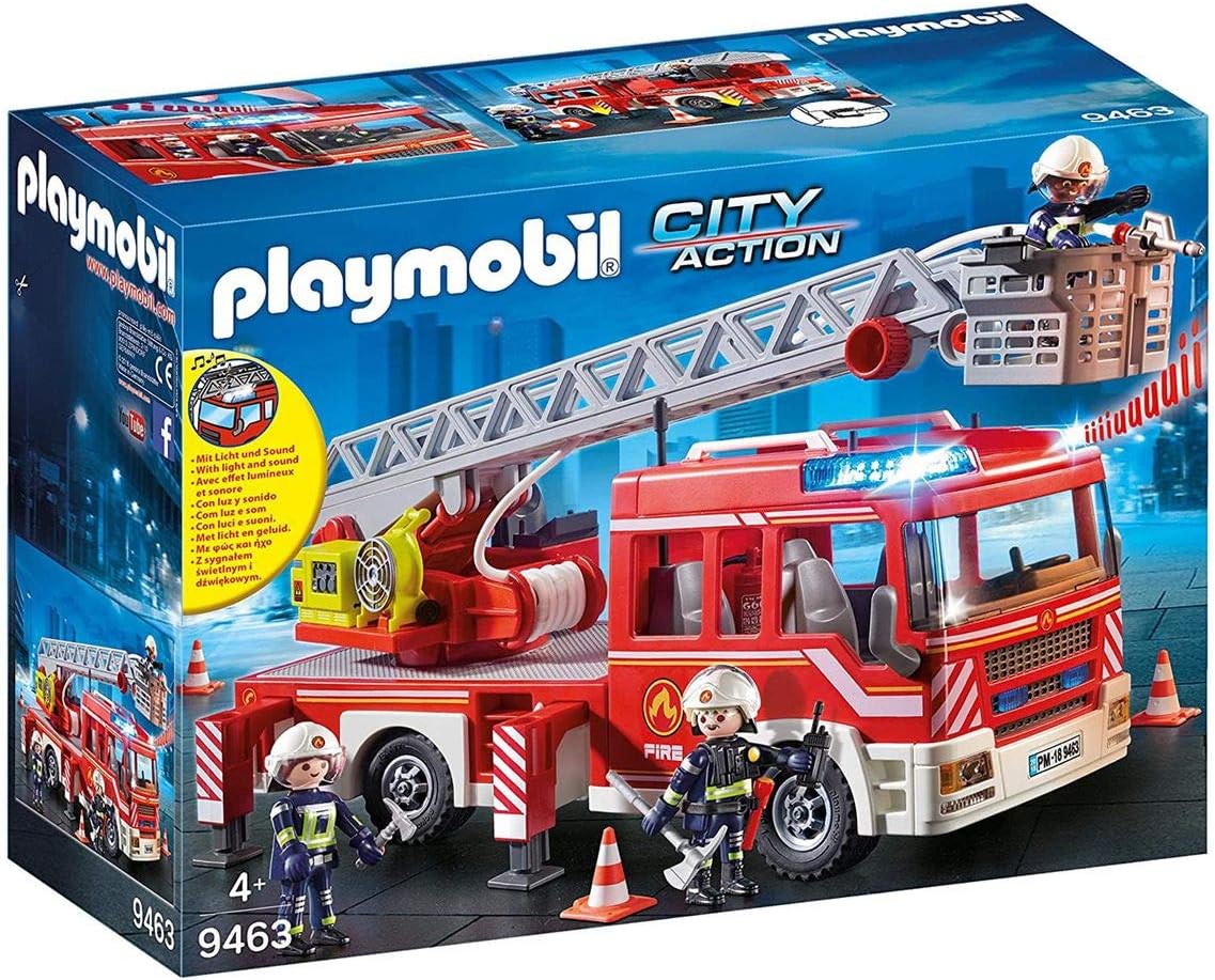 PLAYMOBIL Fire Ladder Unit 9463 - Light & Sound Effects, Water Pump Playset for Ages 4+ 1