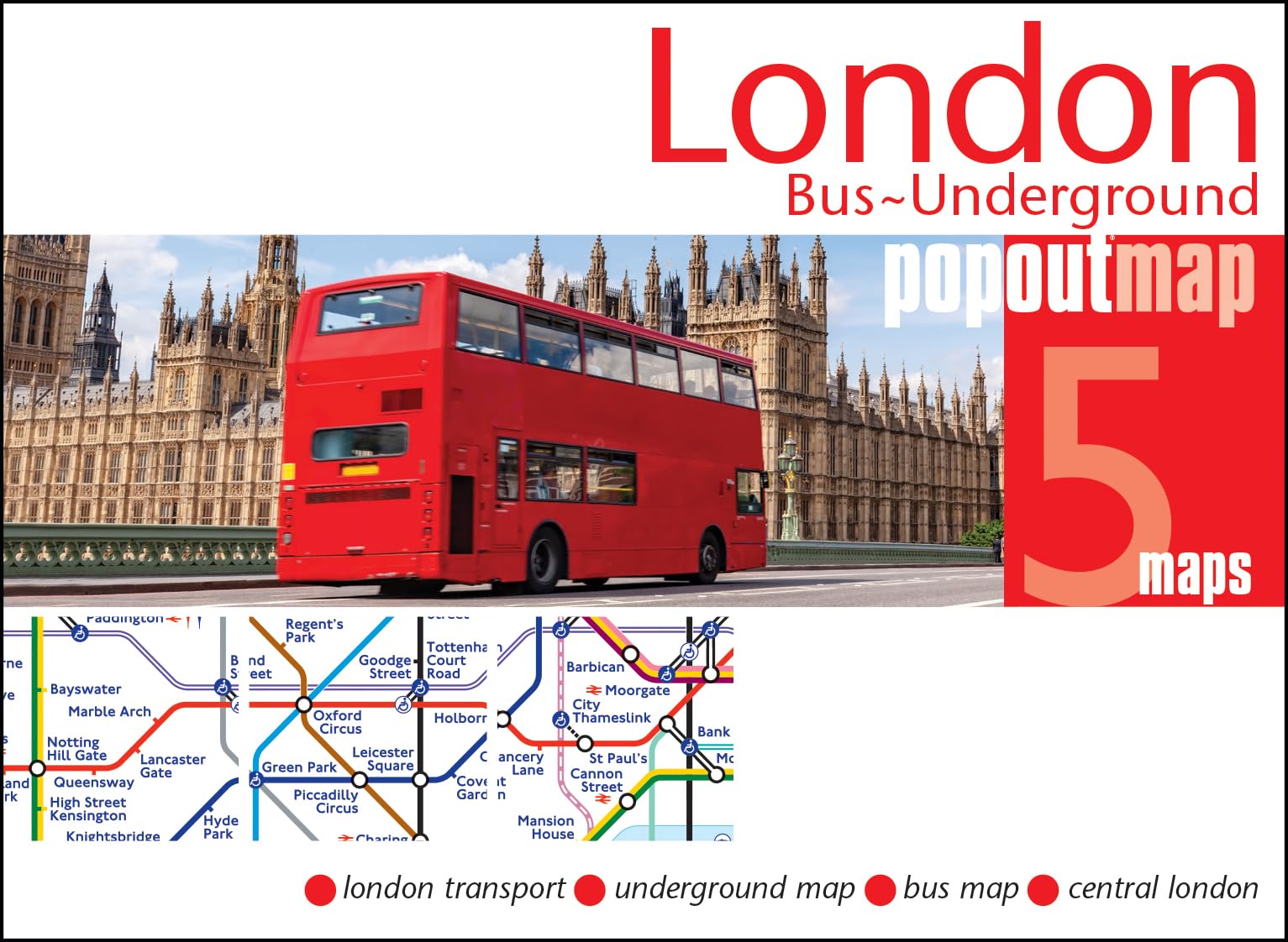 Popout London Bus and Underground Map - Pocket-size Pop Up Transport Guide | English Language 1