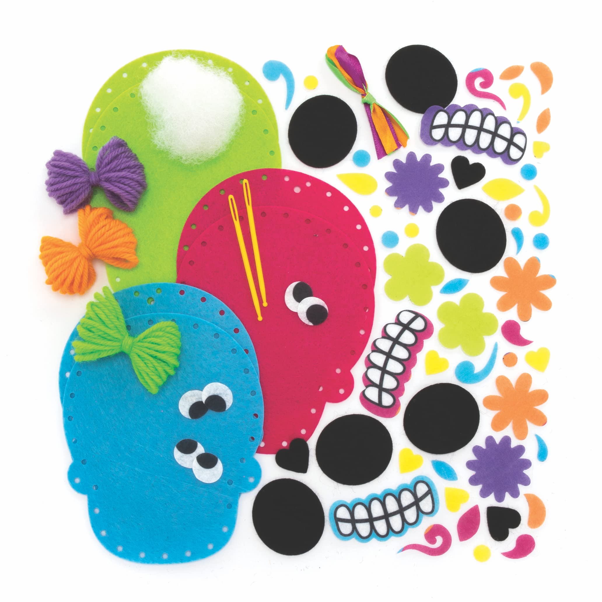 Baker Ross Day of the Dead Sewing Kits - Pack of 3, Arts & Crafts Sewing Set for Kids 3