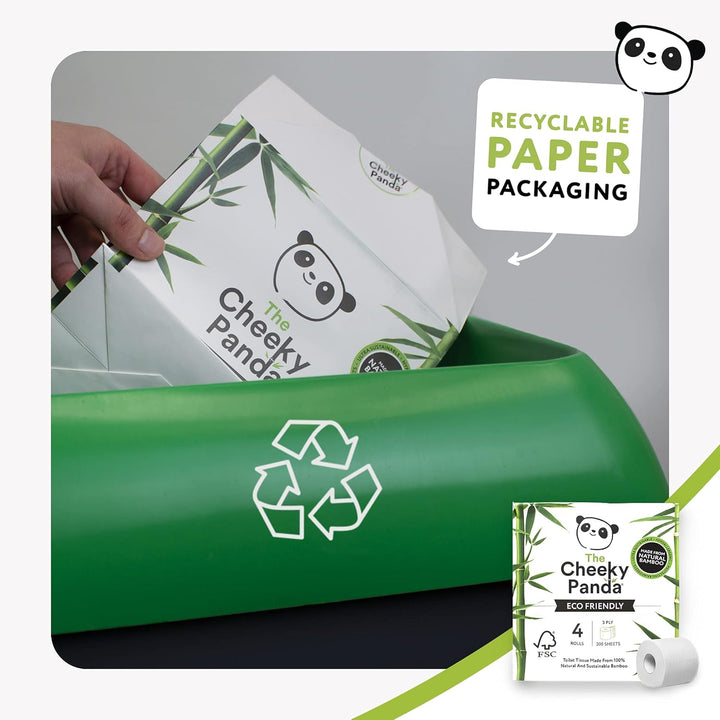 The Cheeky Panda - Bamboo Toilet Tissue Paper (Pack of 4 Rolls, 3-Ply, 200 Sheets)