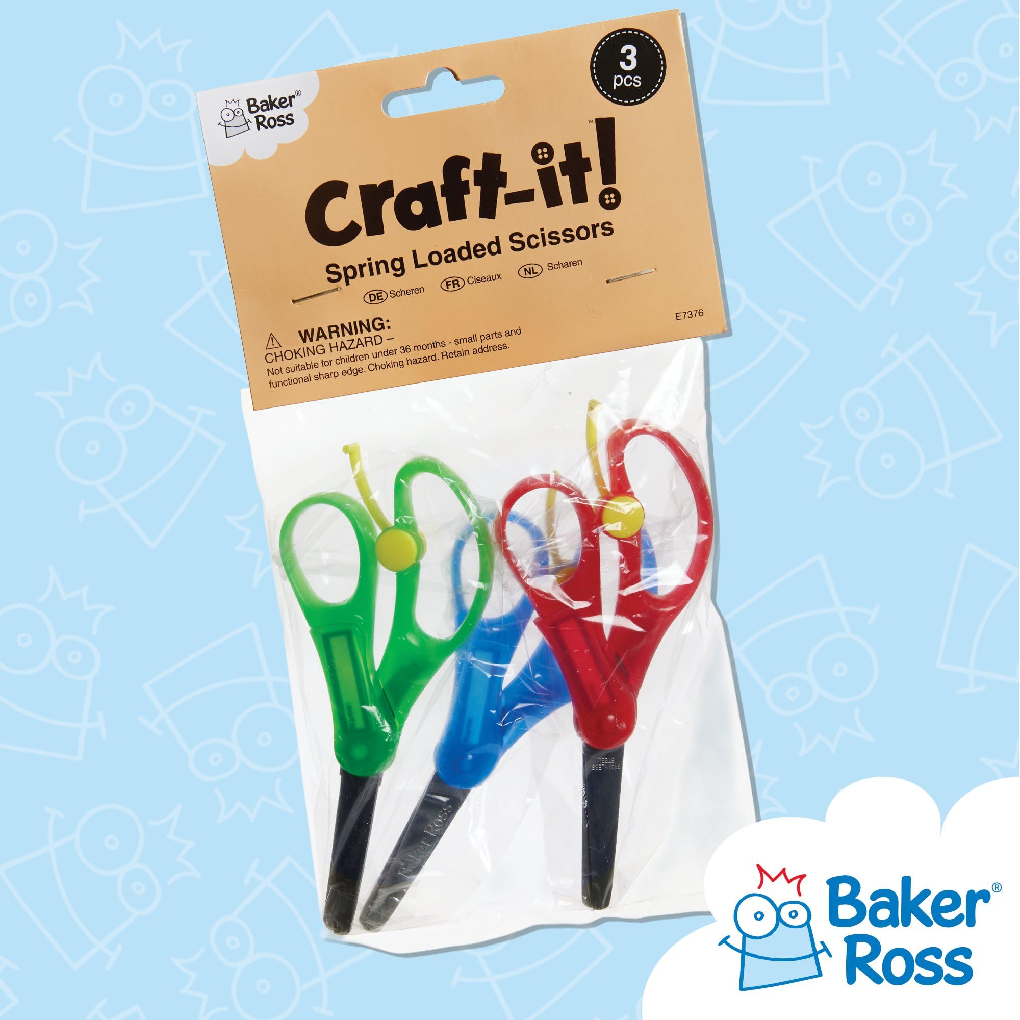 Baker Ross Spring-Loaded Craft Scissors - Pack of 3, Stainless Steel Blades, 13cm Size 5