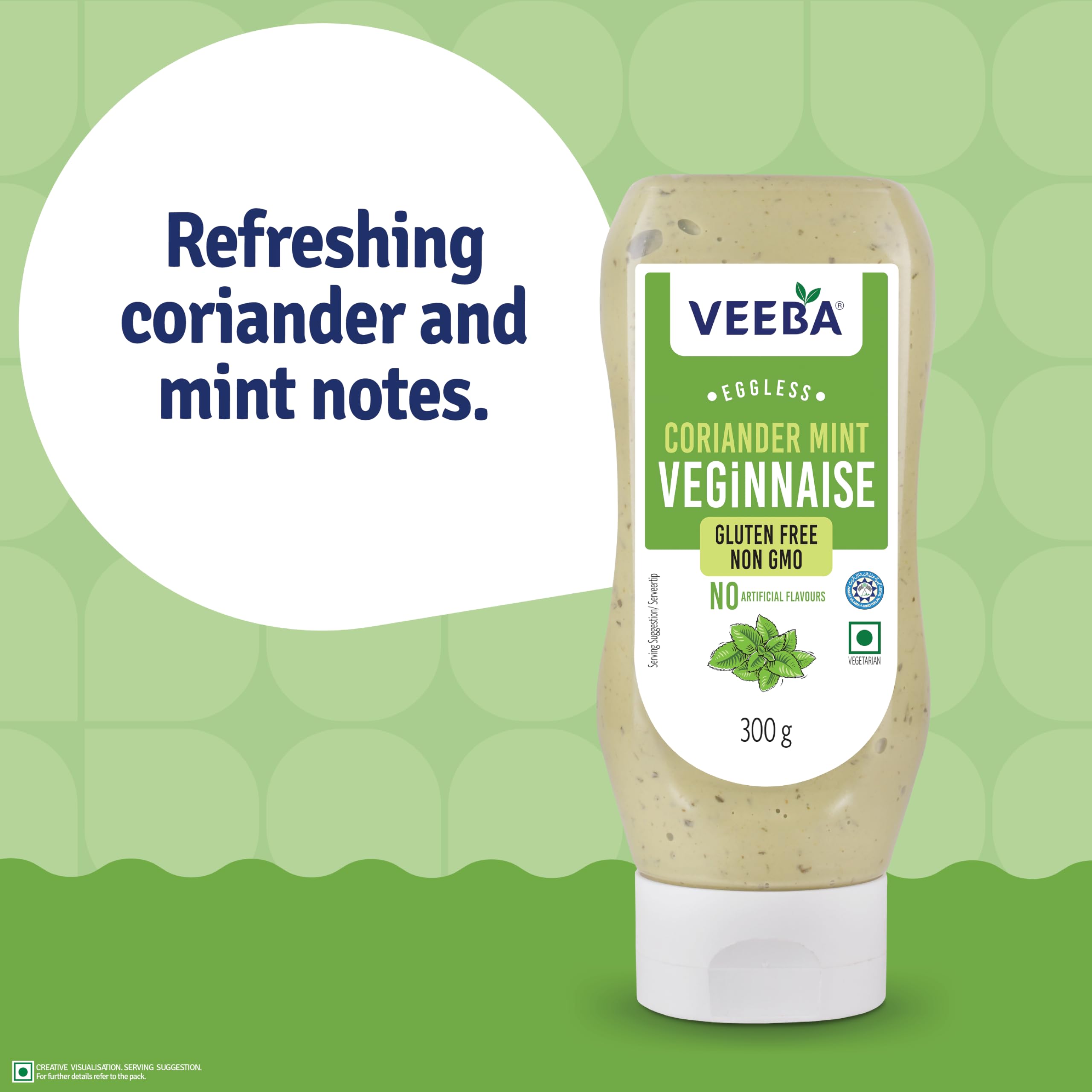 Veeba Coriander Mint Veginnaise Eggless Mayonnaise - Rich & Creamy | 300g Pack 5