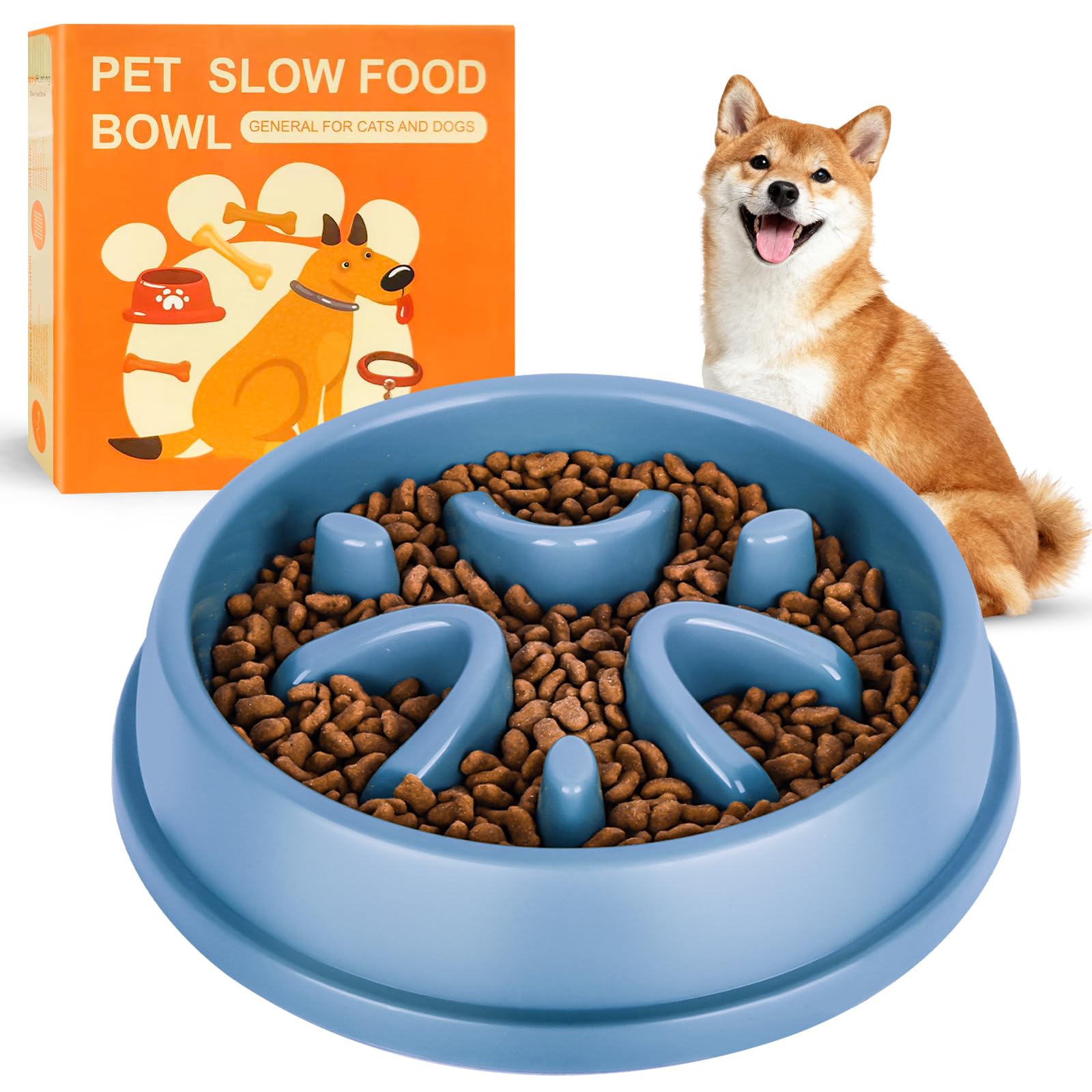 elzle Slow Feeder Dog Bowl - Anti Choke, Anti-Slip, Blue 1