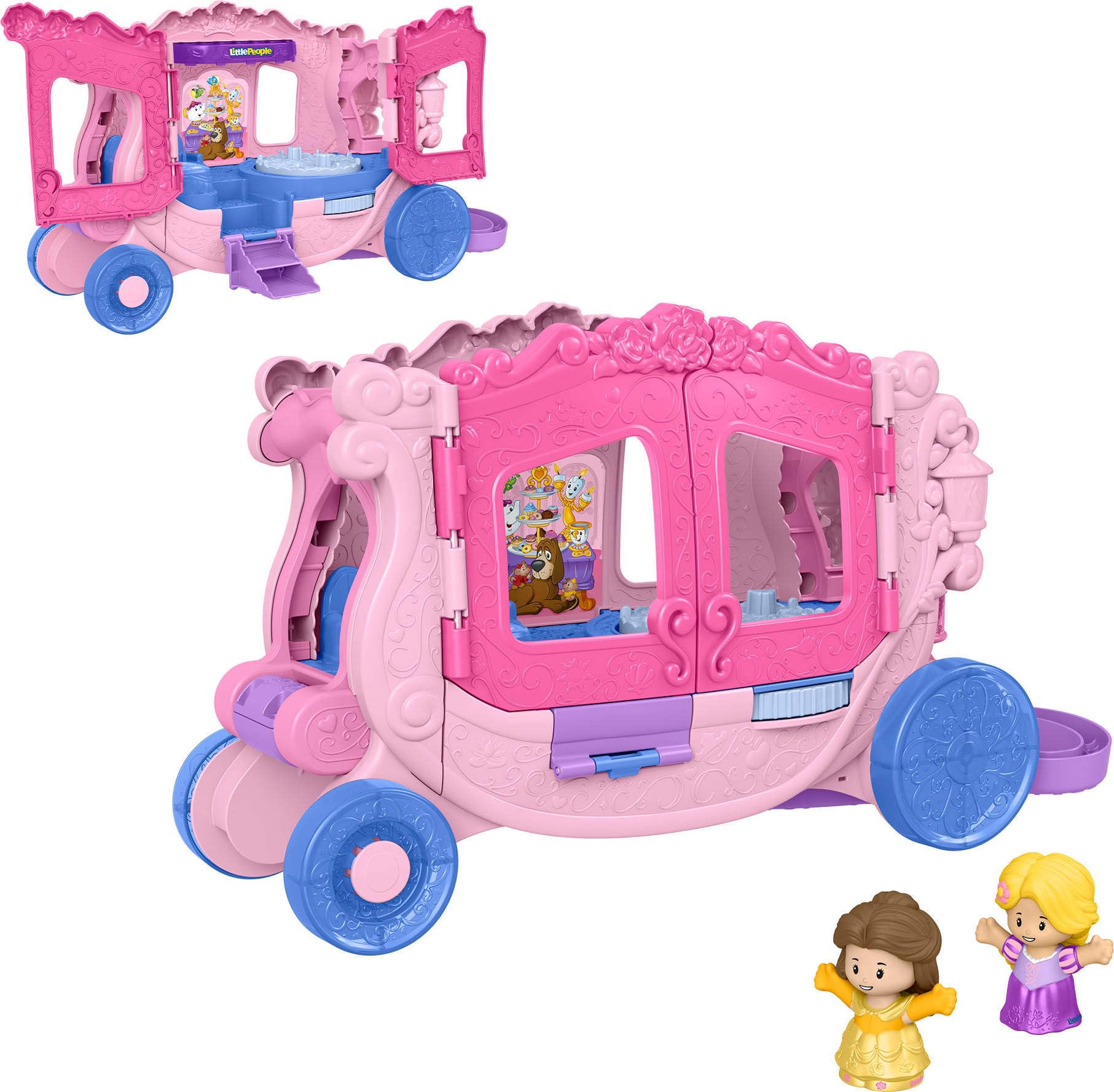 Fisher-Price Little People Disney Princess Pull-Along Musical Playset - Toddler Vehicle with Belle & Rapunzel Figures (Model: JCW72)