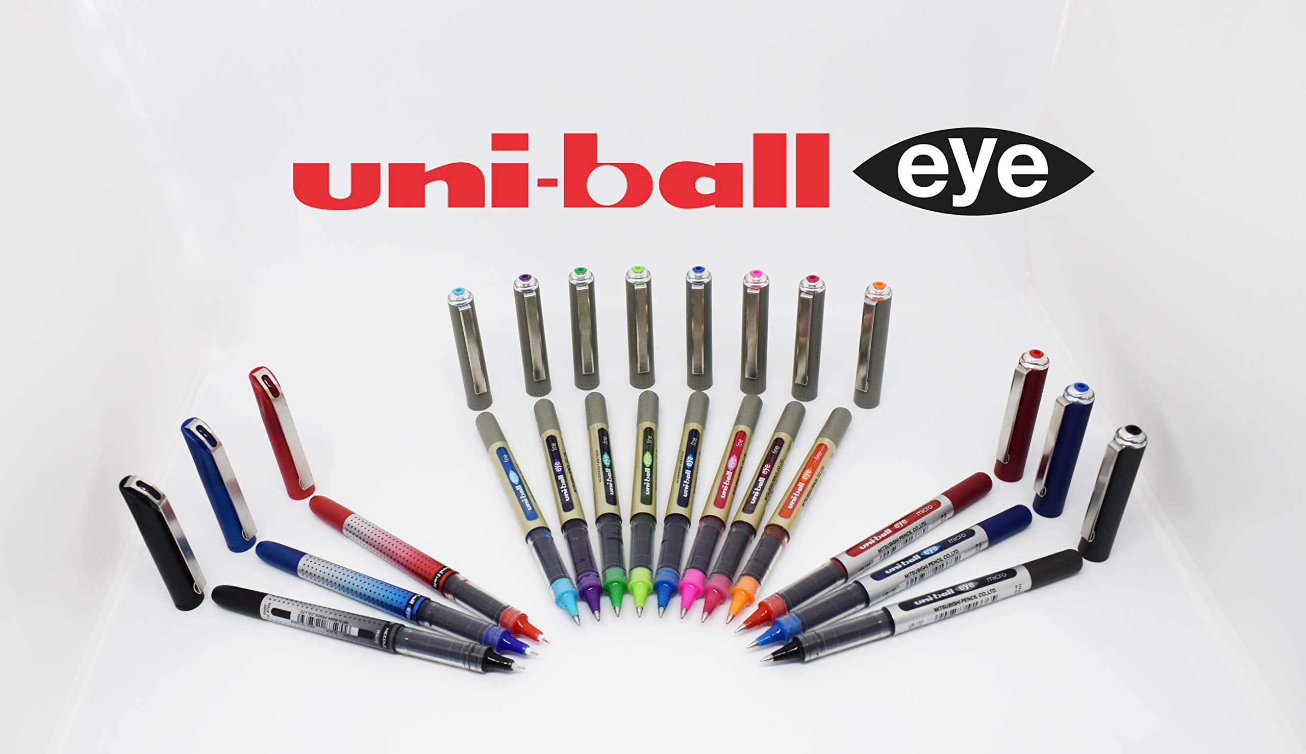 uni-ball UB-157 Eye Rollerball Pens. Premium Fine 0.7mm Ballpoint Tip for Super Smooth Handwriting, Drawing, Art, Crafts and Colouring. Fade and Water Resistant Liquid Uni Super Ink. 5 Pack Assorted 5