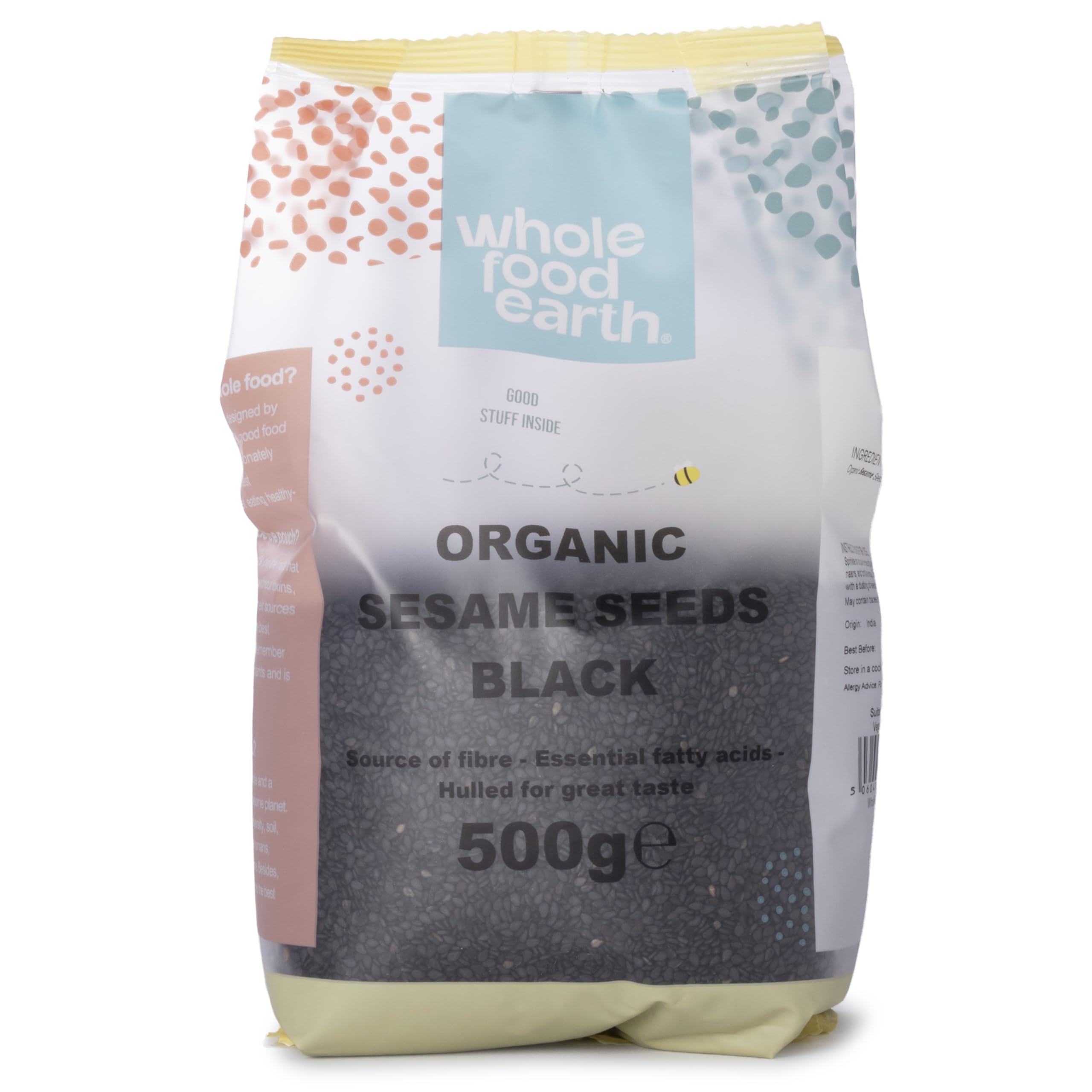 Wholefood Earth Organic Black Sesame Seeds Raw - 500g | GMO Free | Vegan 1