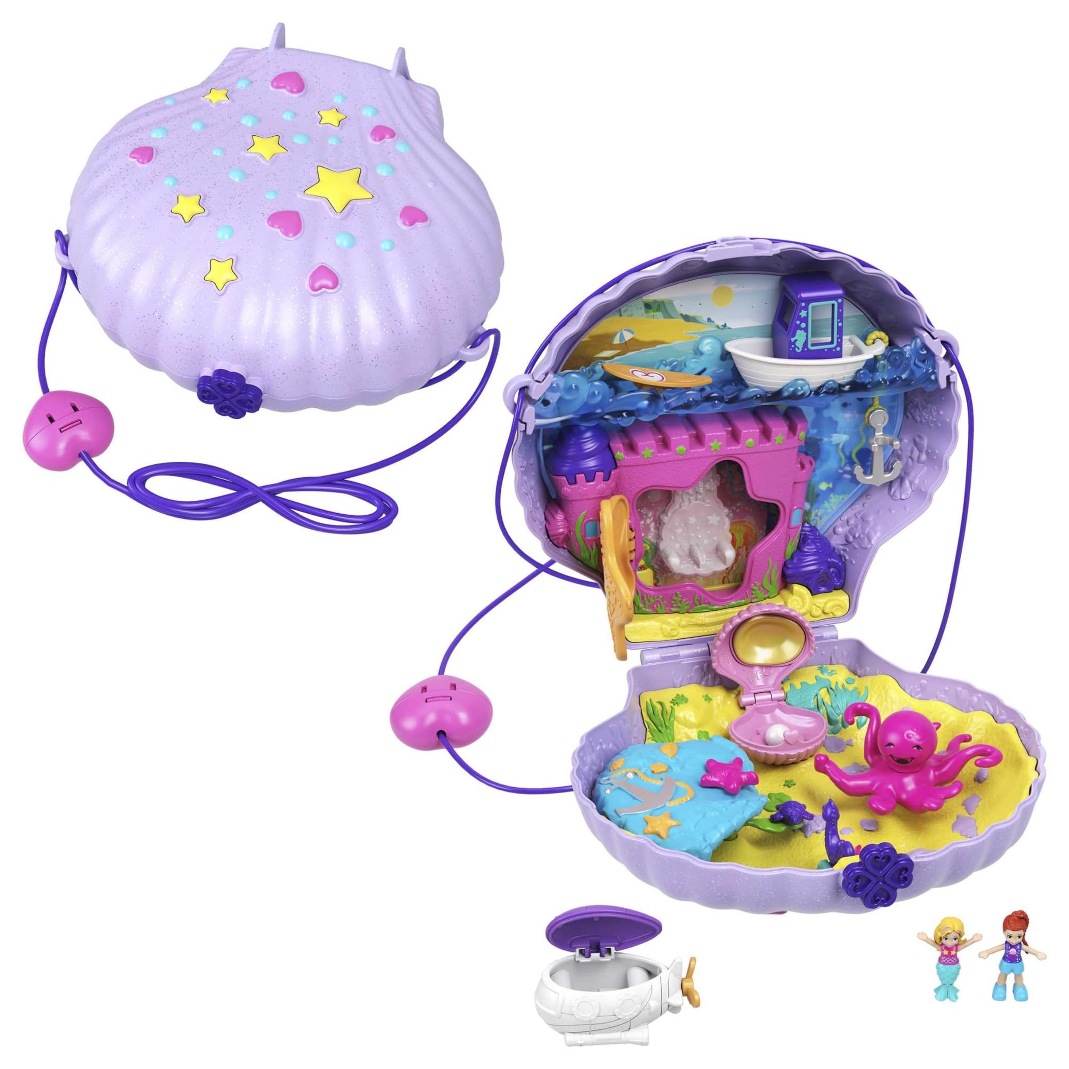 Polly Pocket Micro Tiny Power Seashell Purse Playset - Mermaid Theme, 2 Dolls | Ages 4+ 1