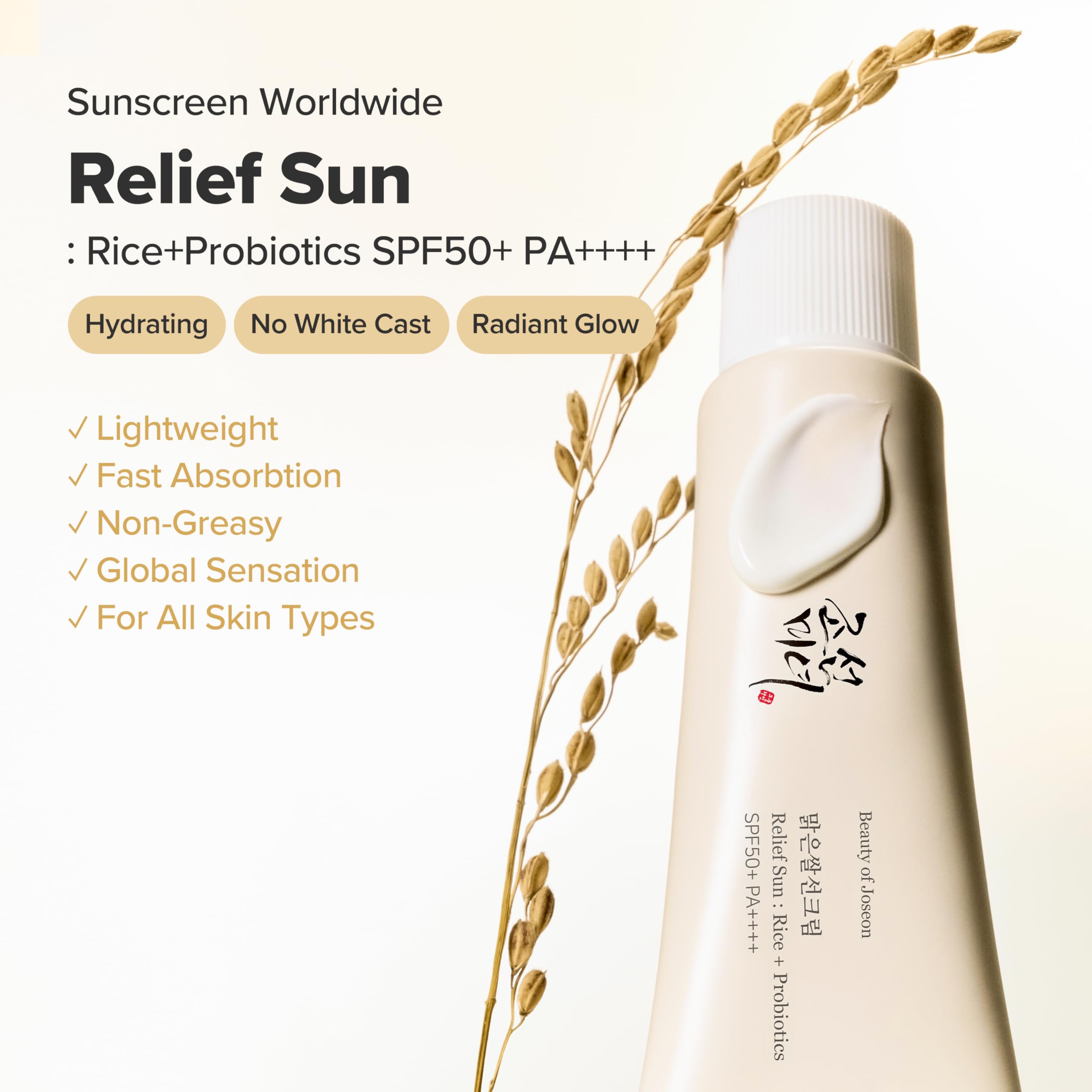 Beauty of Joseon Relief Sun Face Sunscreen - SPF 50, Hydrating, No White Cast, 50ml