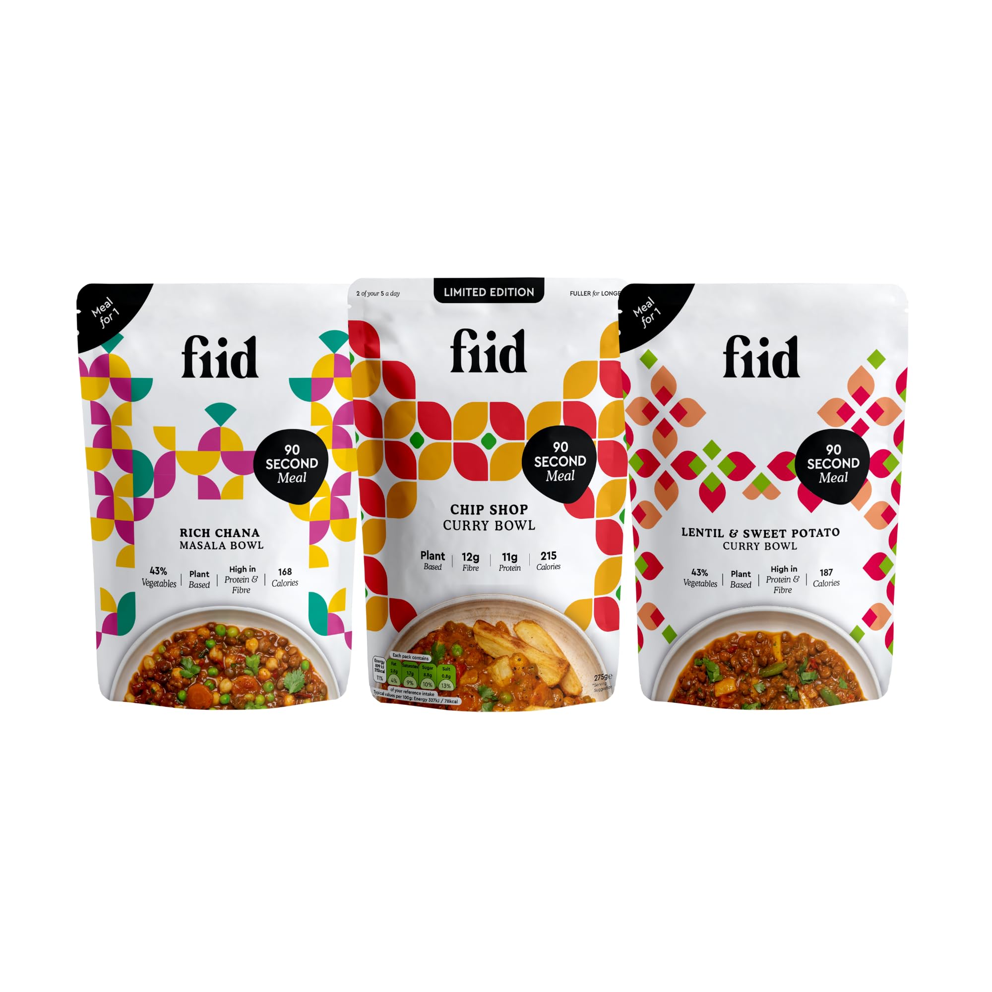 Fiid 100% Natural Vegan Microwave Ready Meals 3-Flavour Multipack
