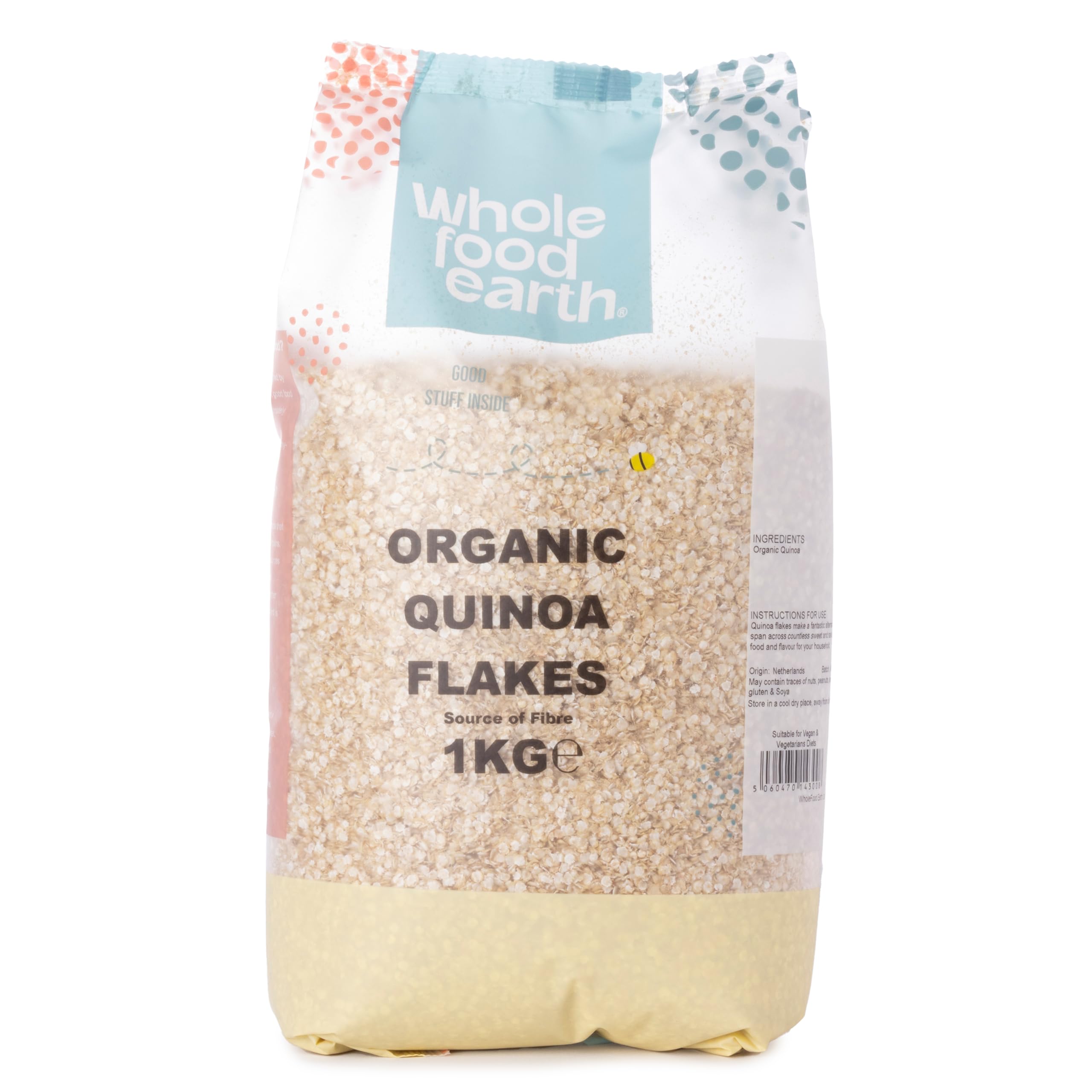 Wholefood Earth Organic Quinoa Flakes - 1 kg | GMO Free | Vegan | Source of Protein & Fibre