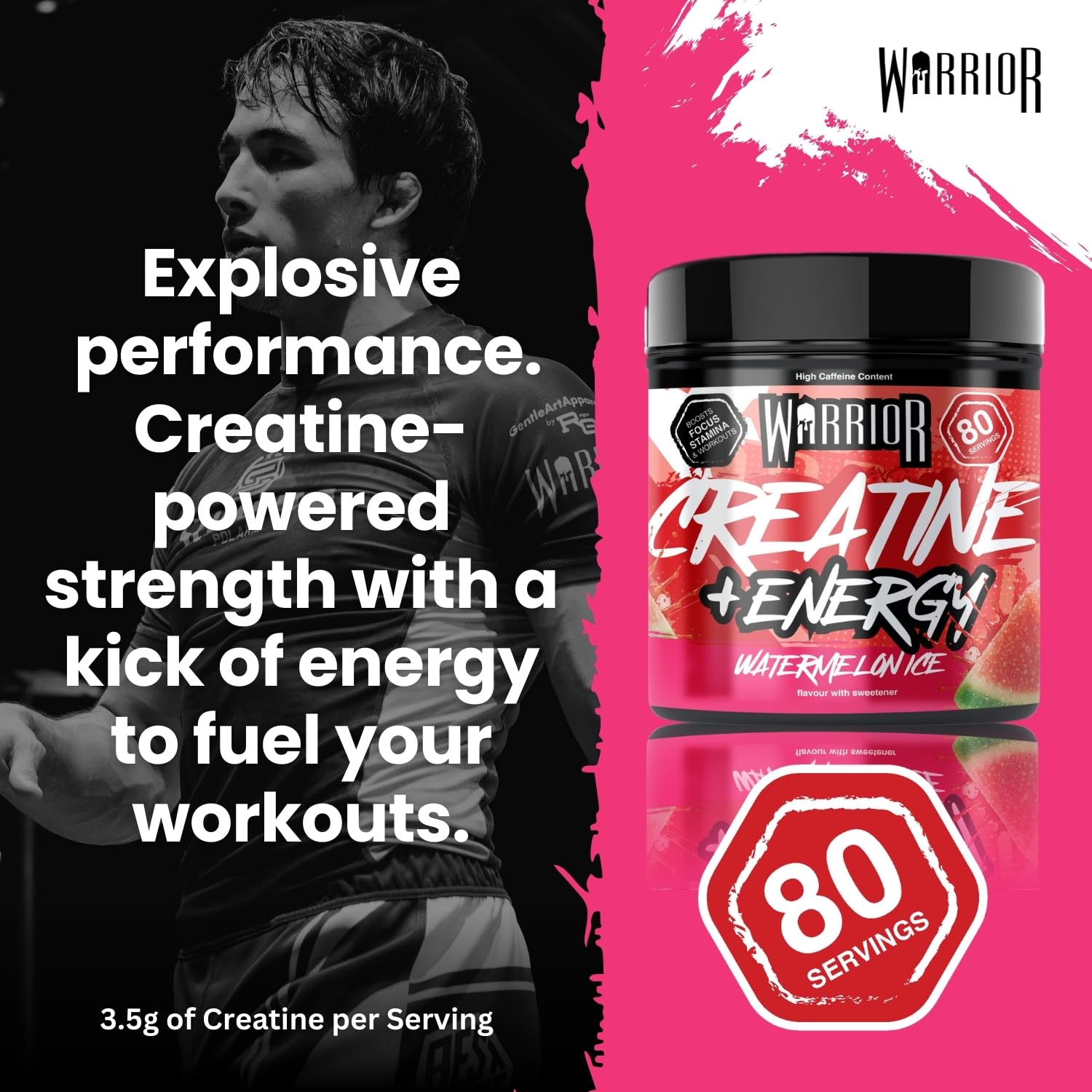 Warrior Creatine Monohydrate Powder + Energy - 360g, 80 Servings | Micronised Formula 3