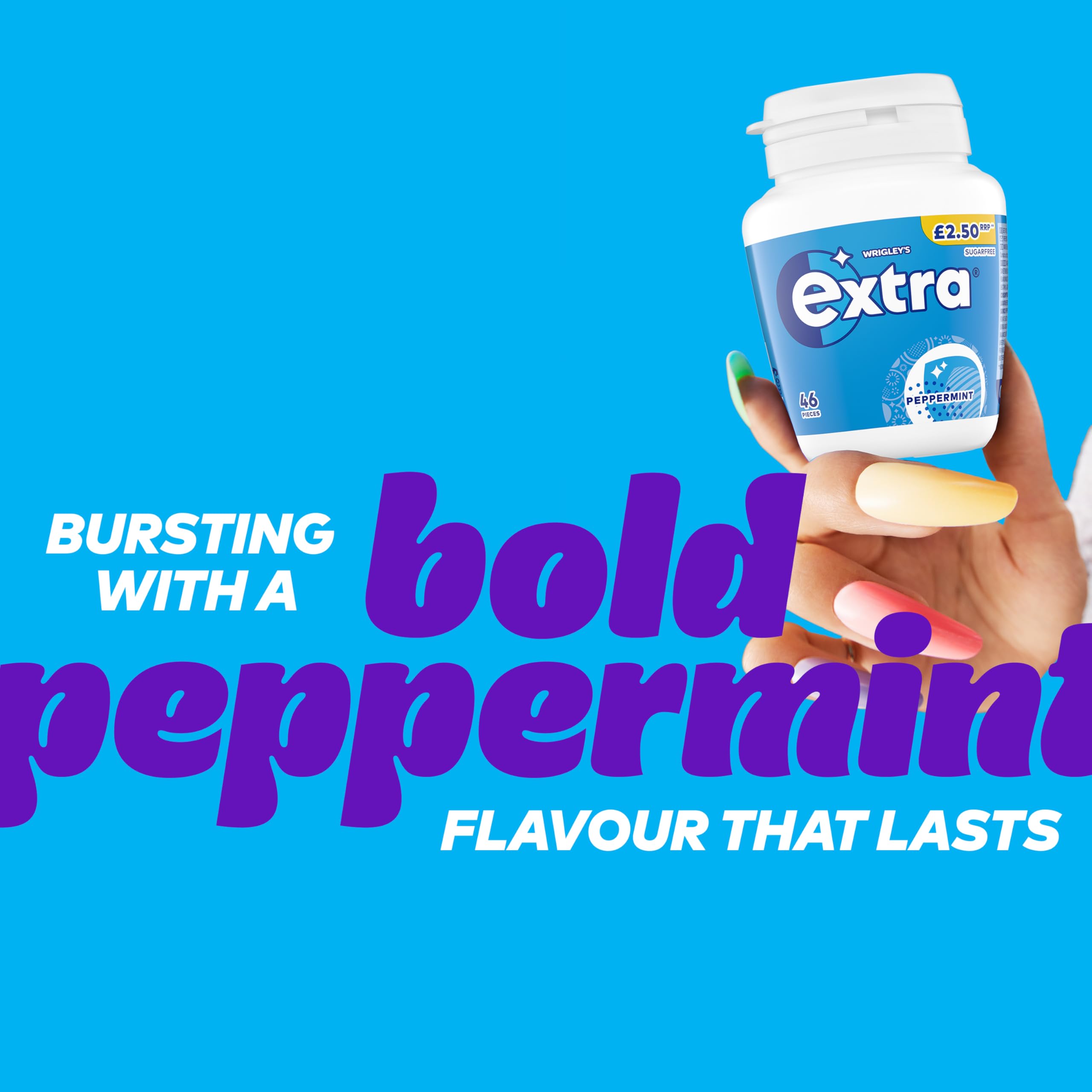 Extra Peppermint Sugar Free Chewing Gum Bottle - 46 Pieces | Xylitol Formula 2
