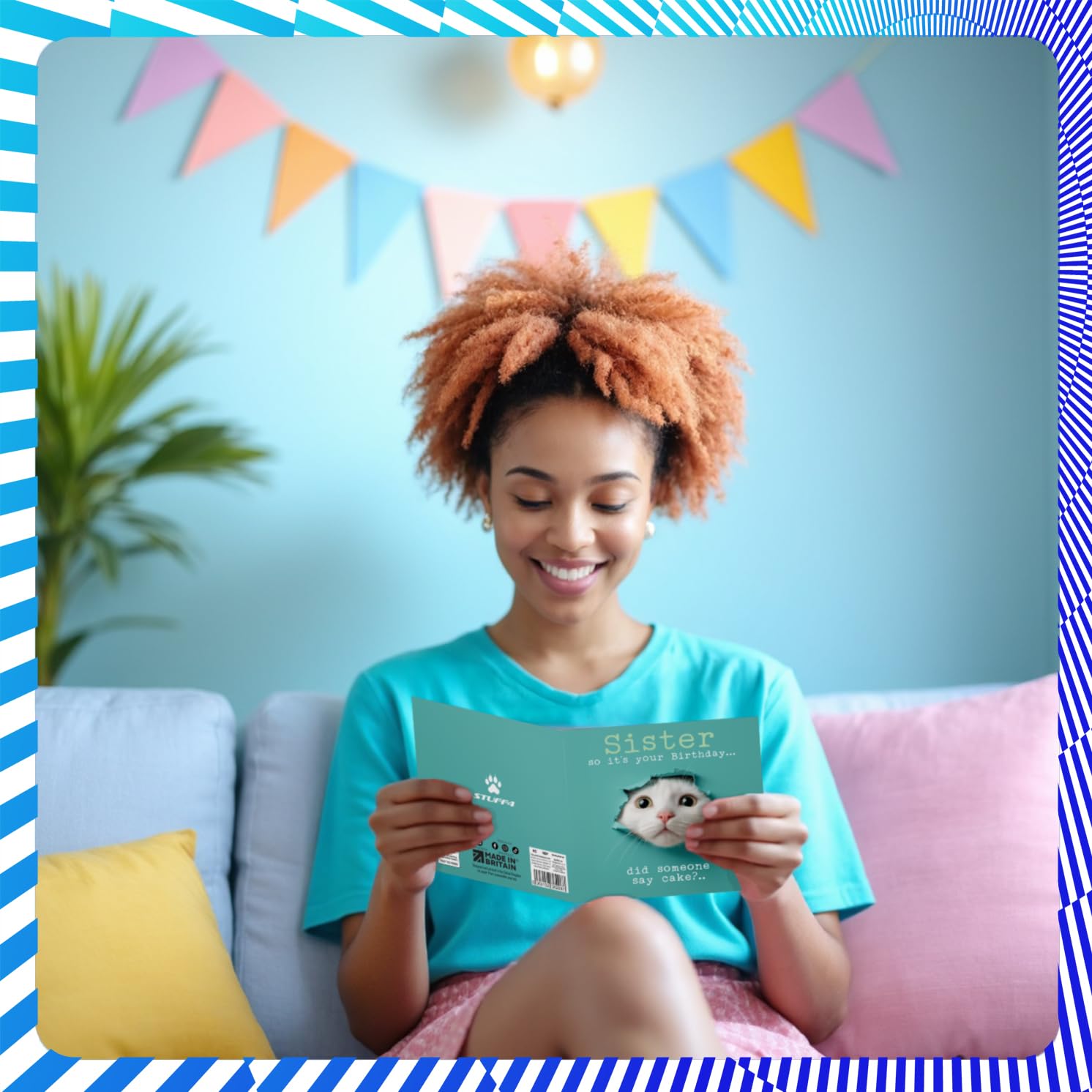 Stuff4 Sister Birthday Card - Catty Cake Design | 145mm x 145mm | Uncoated Interior 7
