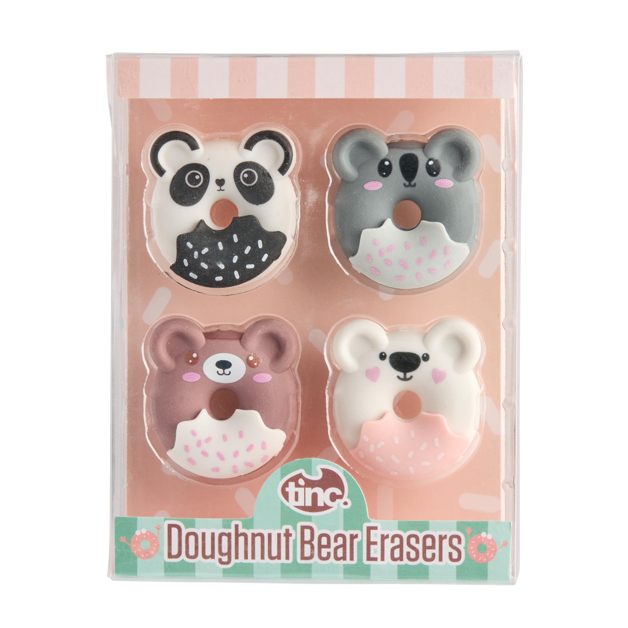 Tinc Doughnut Bear Erasers Collection - Panda, Koala, Brown Bear & Polar Bear Pencil Erasers