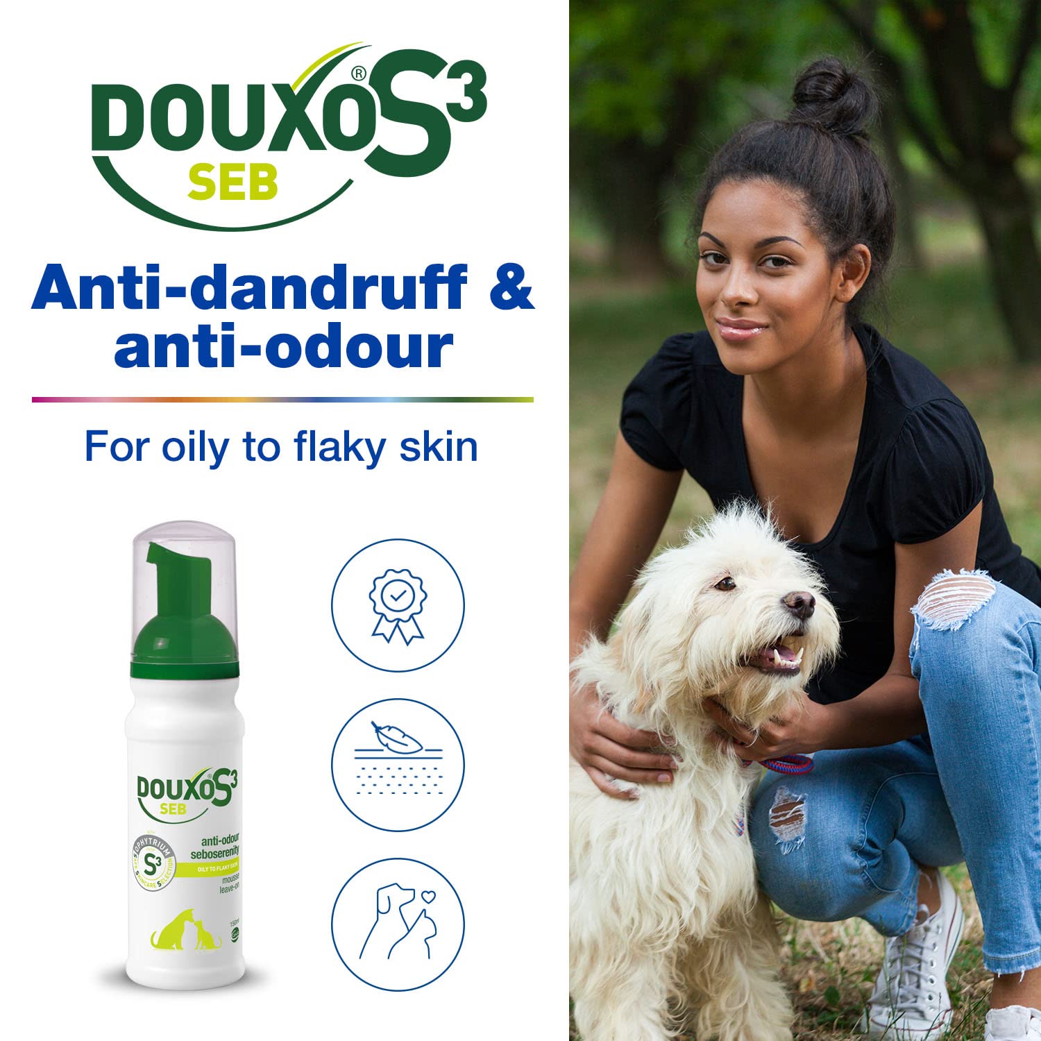Douxo S3 SEB Mousse for Dogs & Cats - Dandruff & Sebum Control | 150 ml (Pack of 3) 2