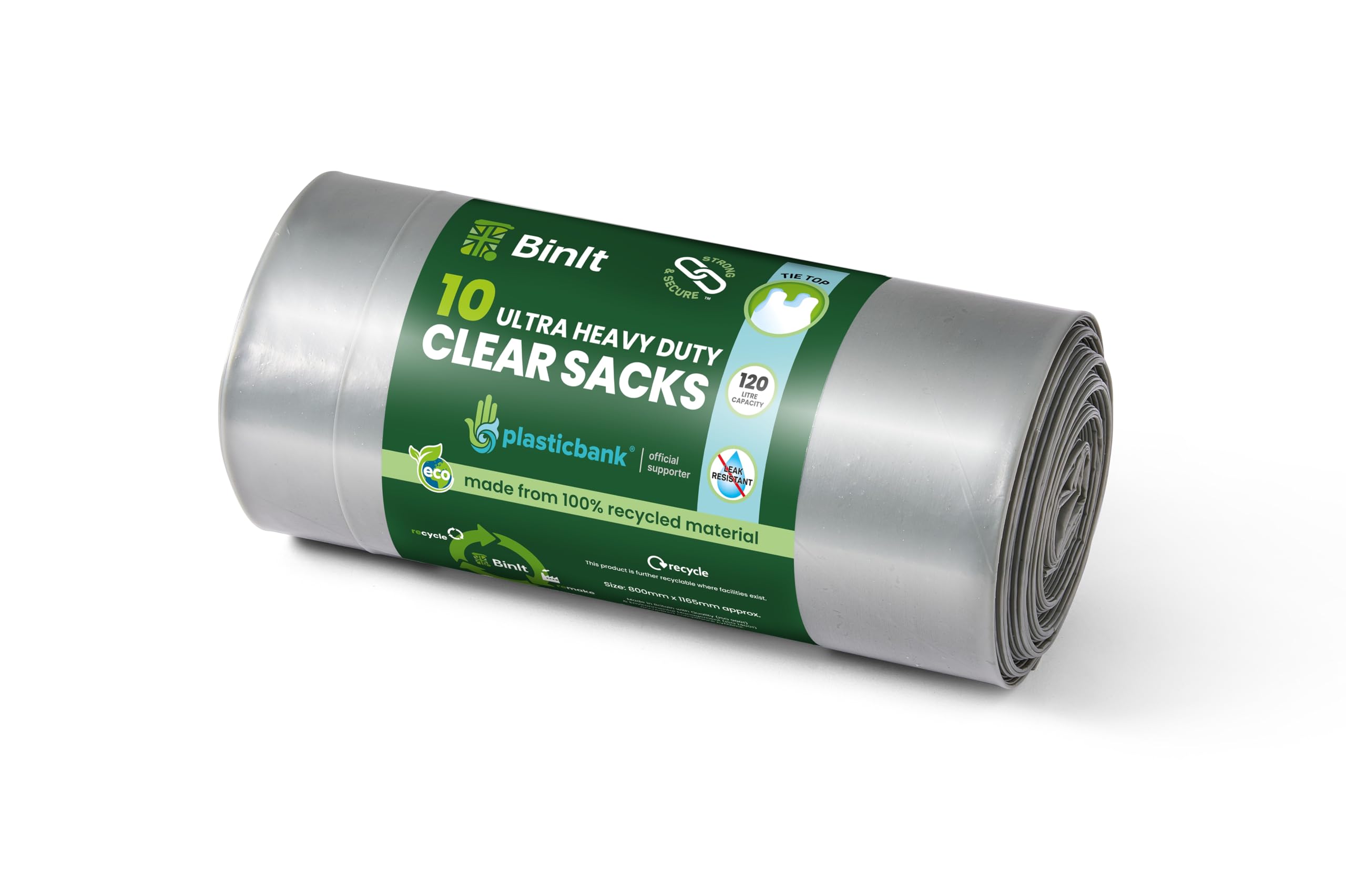 BIN IT Clear XL 120L Bin Liners - 10 Count | Ultra Heavy Duty | Made in UK